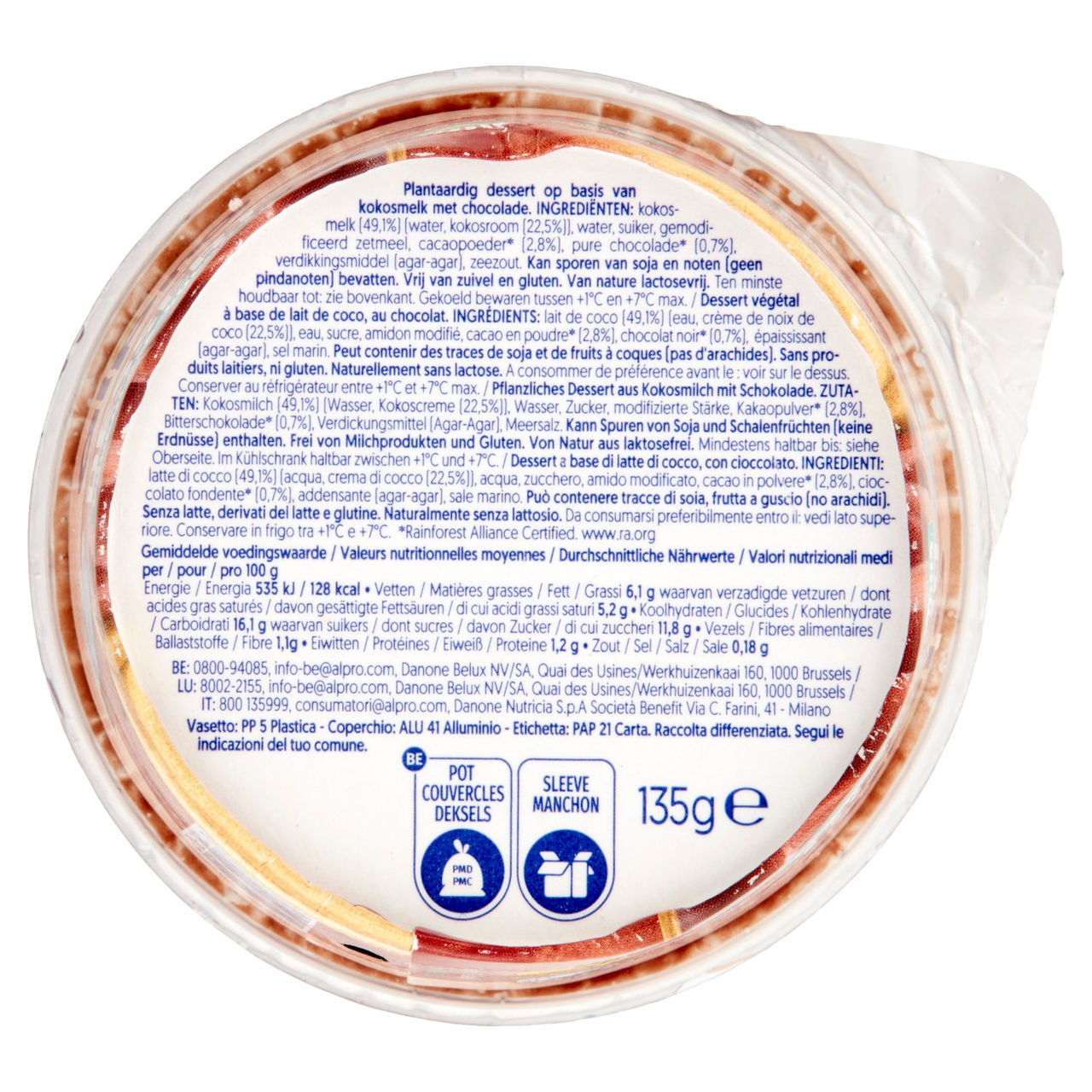 ALPRO Dessert Fresco 100% Vegetale, Gusto Cocco Cioccolato, Senza Lattosio, Senza Conservanti, 135g