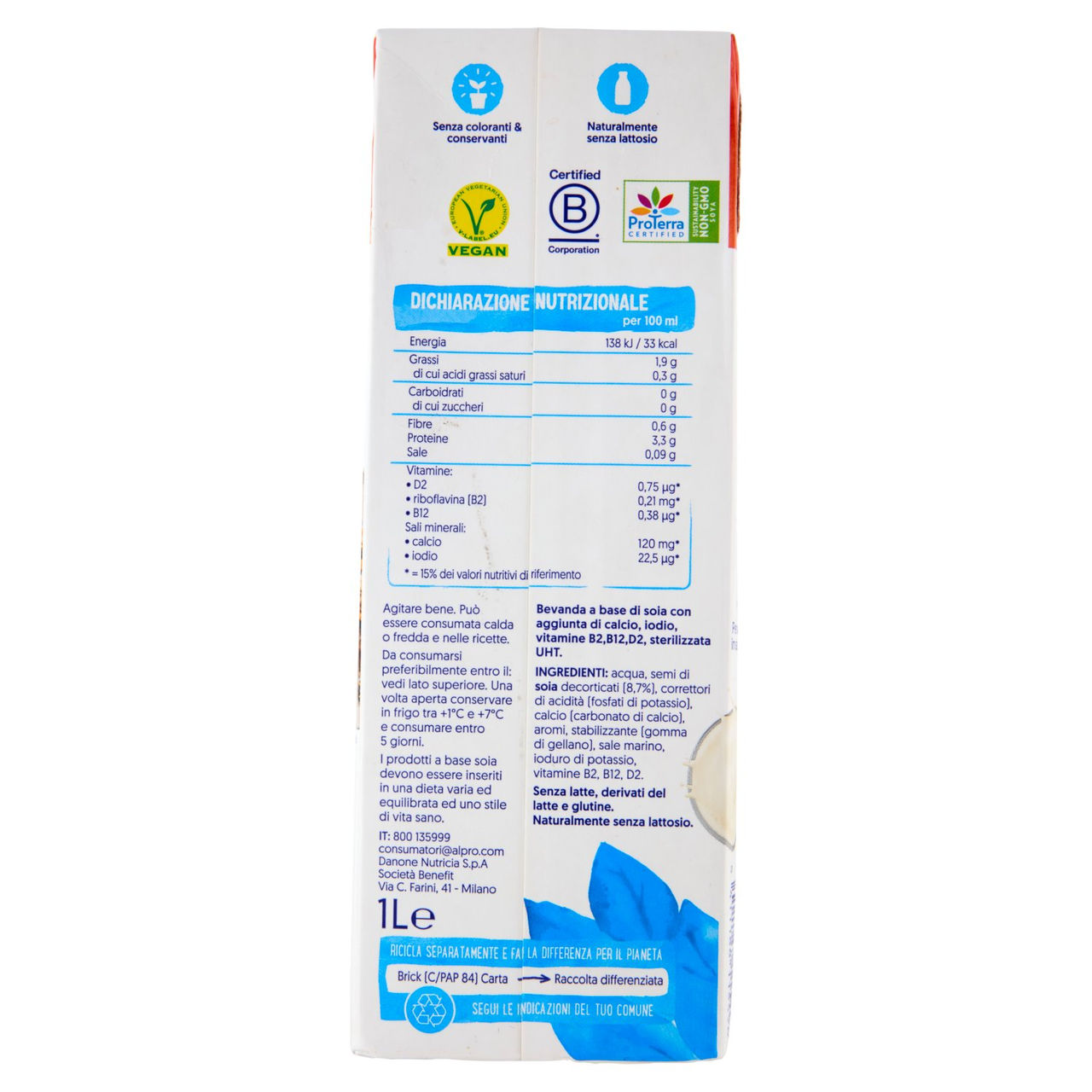 ALPRO Senza Zuccheri, Bevanda alla Soia 100% Vegetale con Vitamine B2, B12 e D, 1L