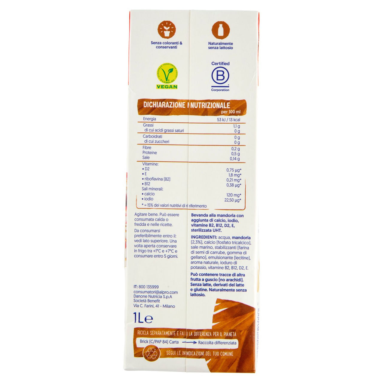 ALPRO Senza Zuccheri Mandorla, Bevanda 100% Vegetale, Basso in grassi, Senza Lattosio, 1l