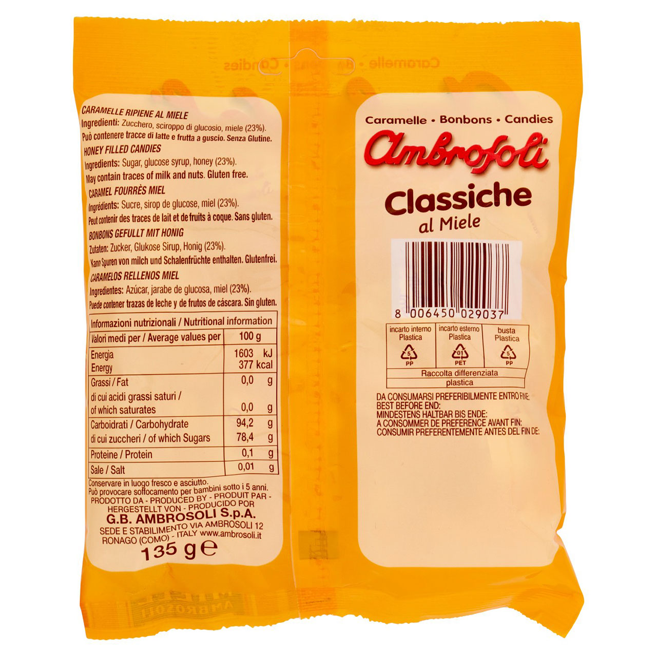 Ambrosoli Caramelle Classiche al Miele 135 g