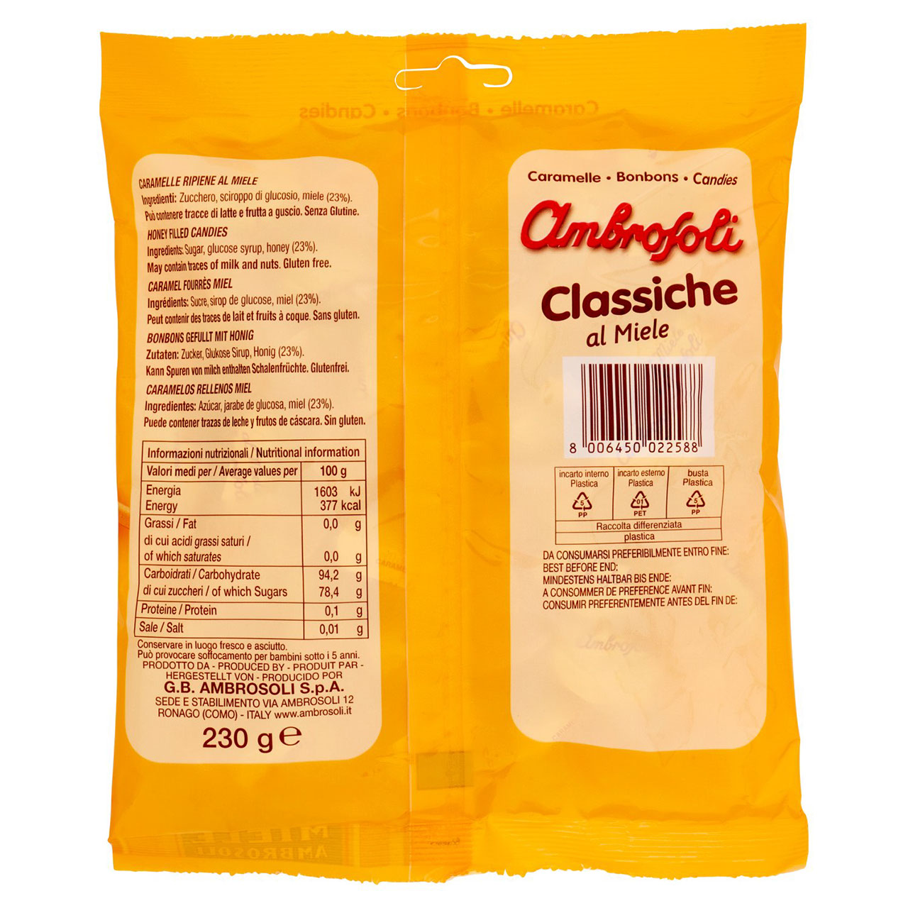 Ambrosoli Caramelle Classiche al Miele 230 g