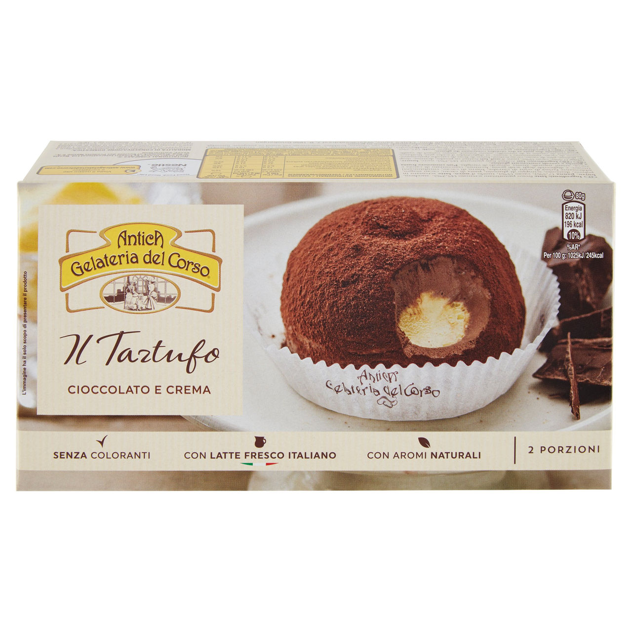 ANTICA GELATERIA DEL CORSO Tartufo gelato Cioccolato e Crema 2 tartufi