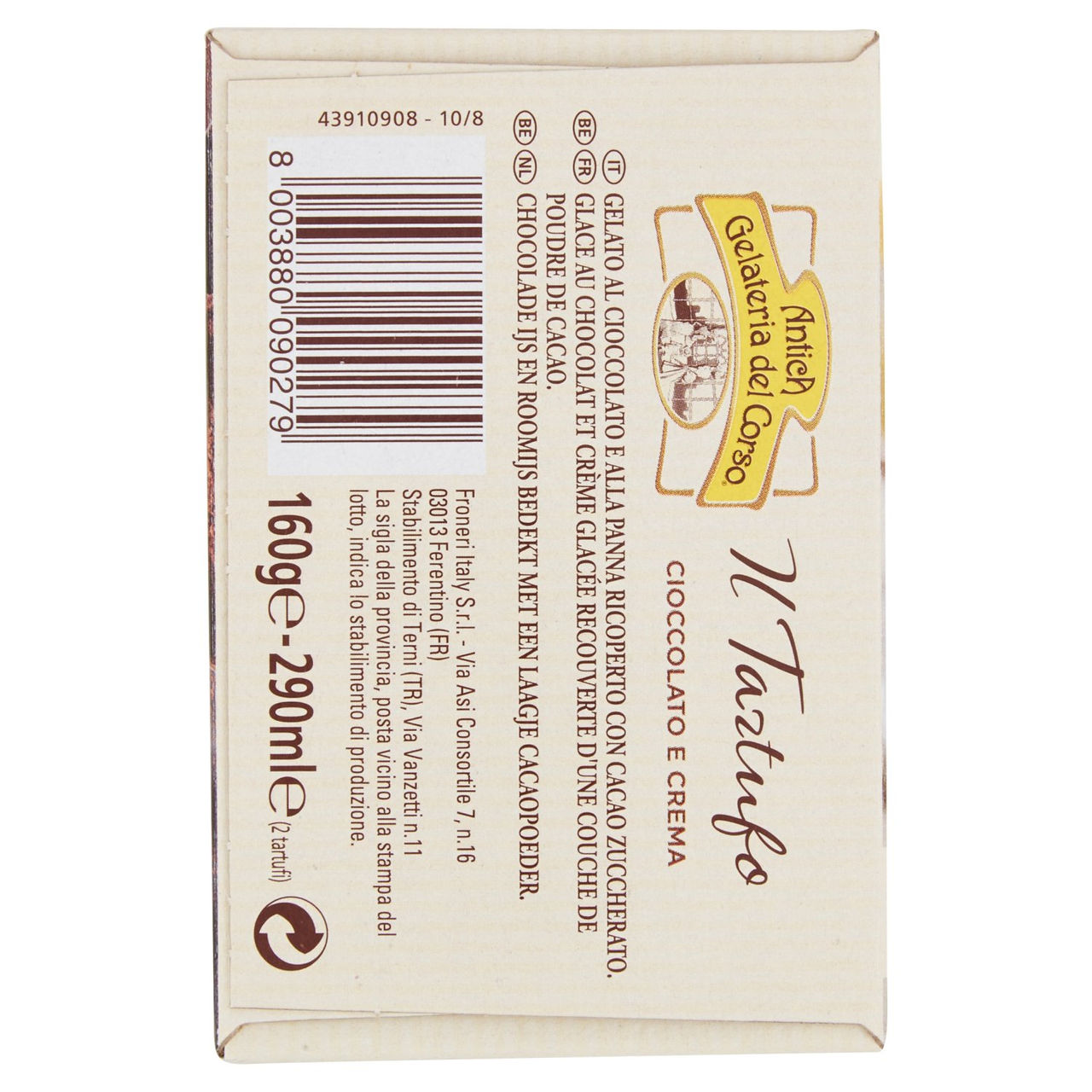 ANTICA GELATERIA DEL CORSO Tartufo gelato Cioccolato e Crema 2 tartufi