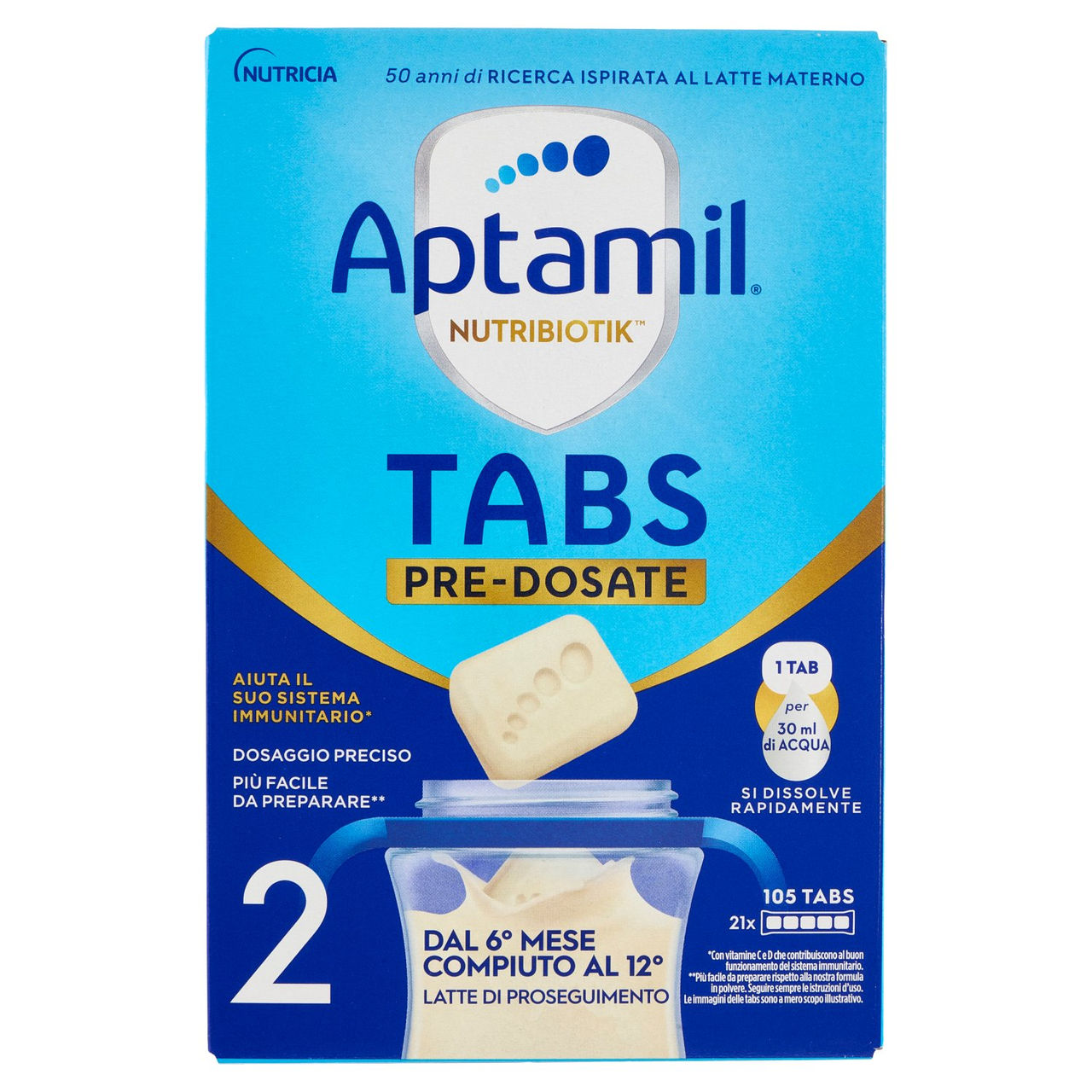 APTAMIL Nutribiotik Tabs 2,Latte di proseguimento in Tabs, dal 6° mese compiuto al 12°, 21 bustine