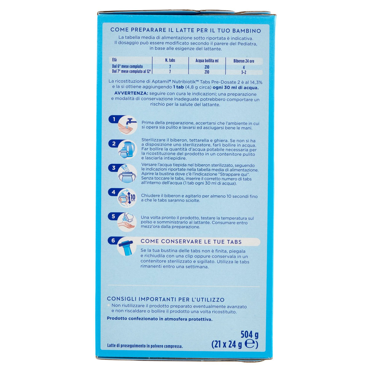 APTAMIL Nutribiotik Tabs 2,Latte di proseguimento in Tabs, dal 6° mese compiuto al 12°, 21 bustine