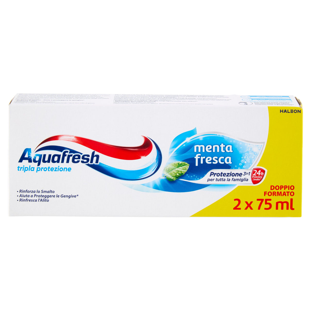 Aquafresh tripla protezione dentifricio igiene dentale menta fresca multi pack 2 x 75 ml