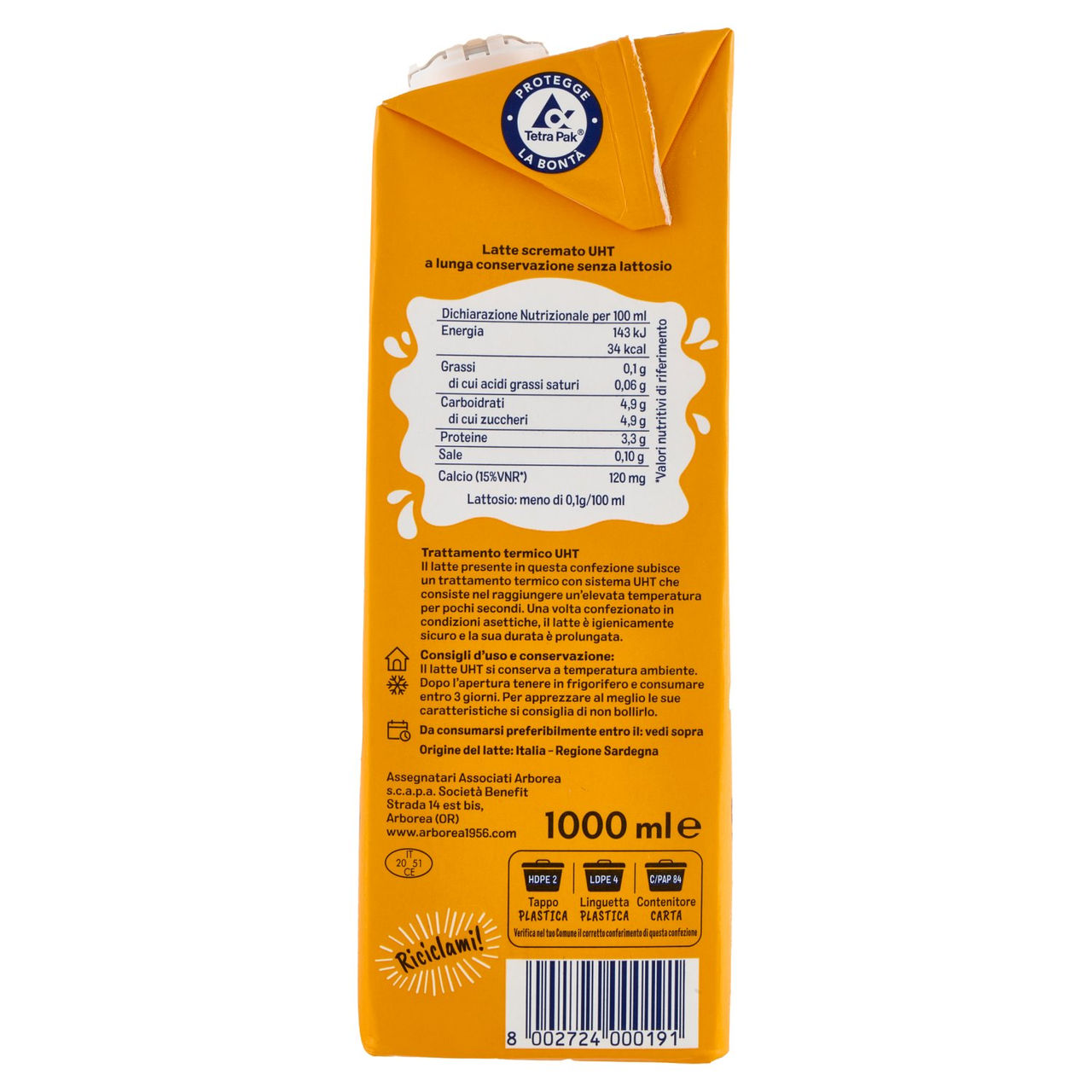 Arborea Ad Latte Scremato ad Alta Digeribilità Senza Lattosio 1000 ml