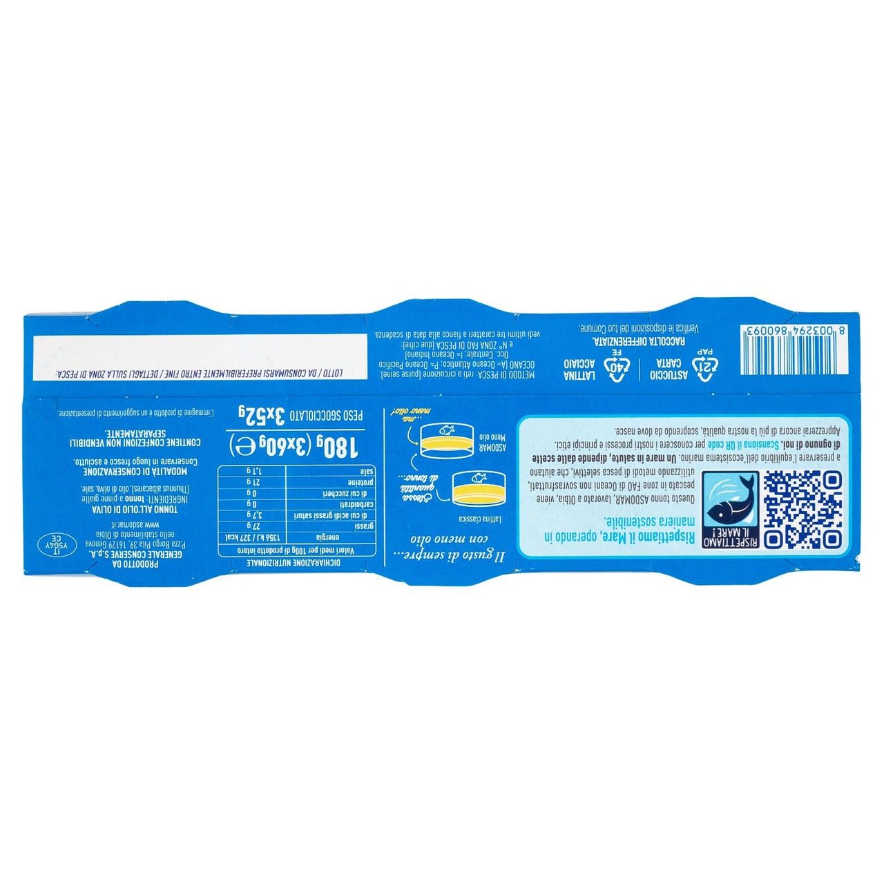Asdomar Tonno all'olio di oliva Meno olio 3 x 60 g