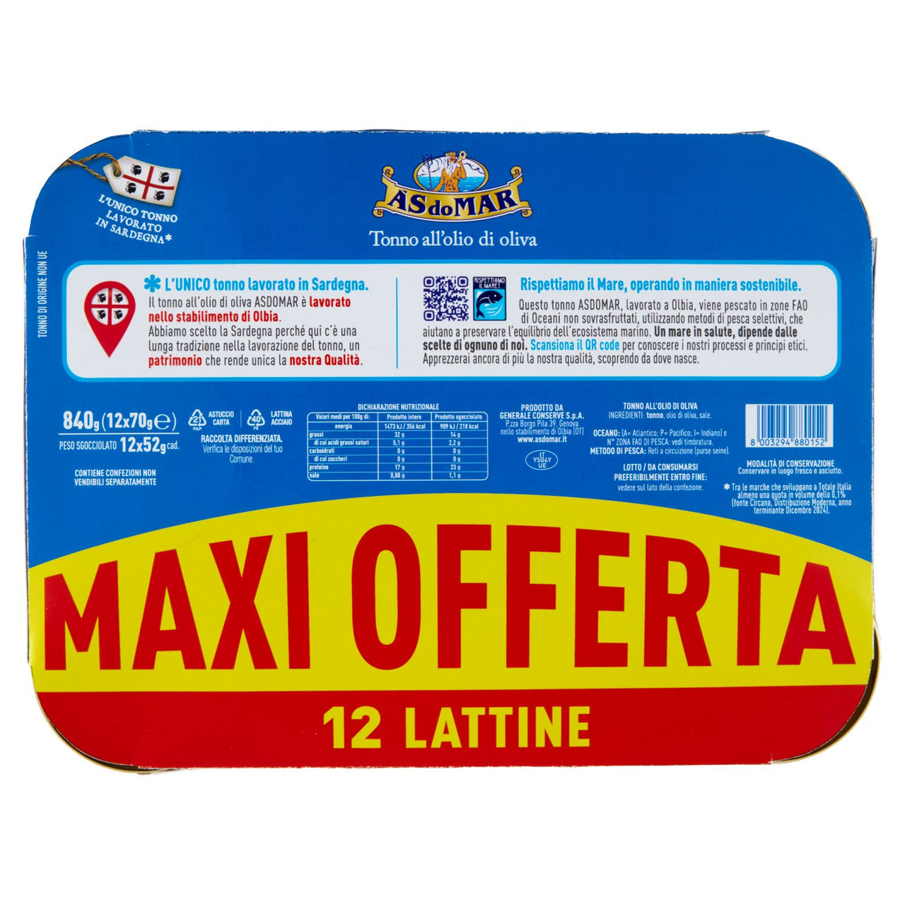 Asdomar Tonno all'olio d'oliva in scatola 12 x 70 g