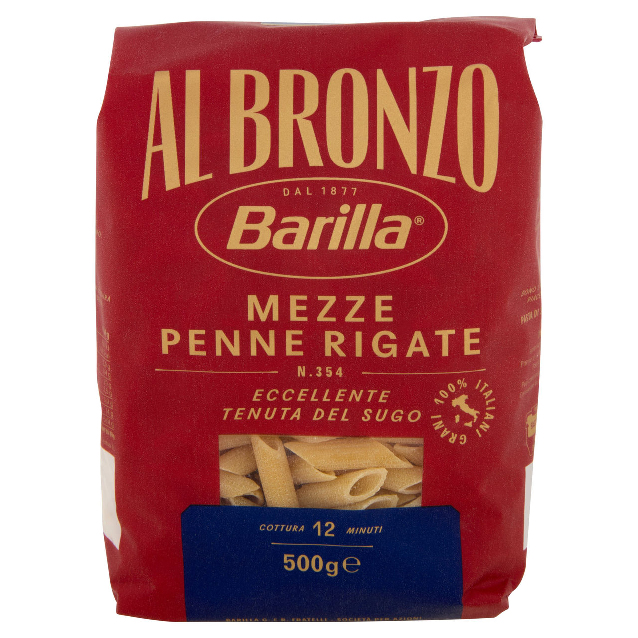 Barilla Al Bronzo Pasta Mezze Penne Rigate 500g