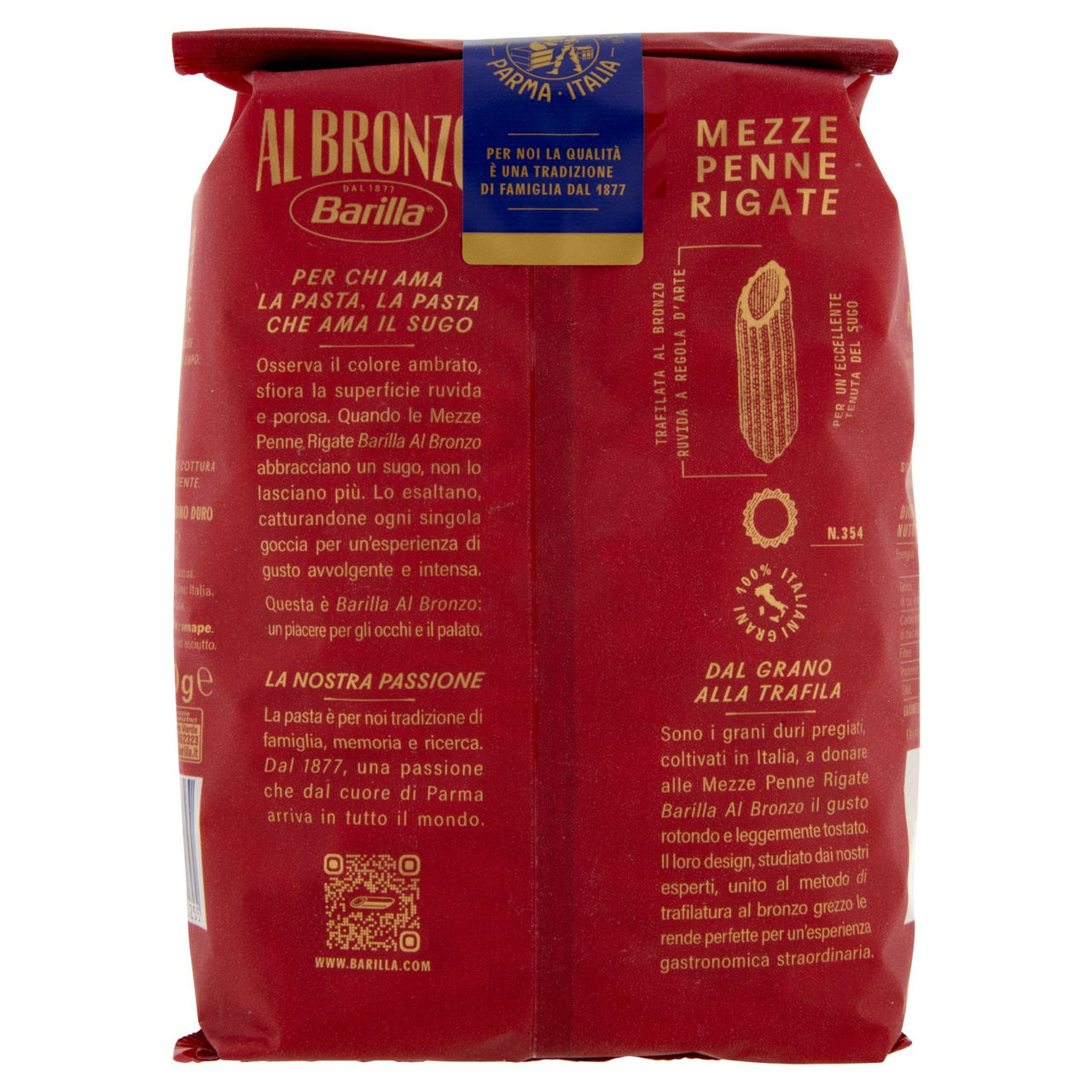 Barilla Al Bronzo Pasta Mezze Penne Rigate 500g
