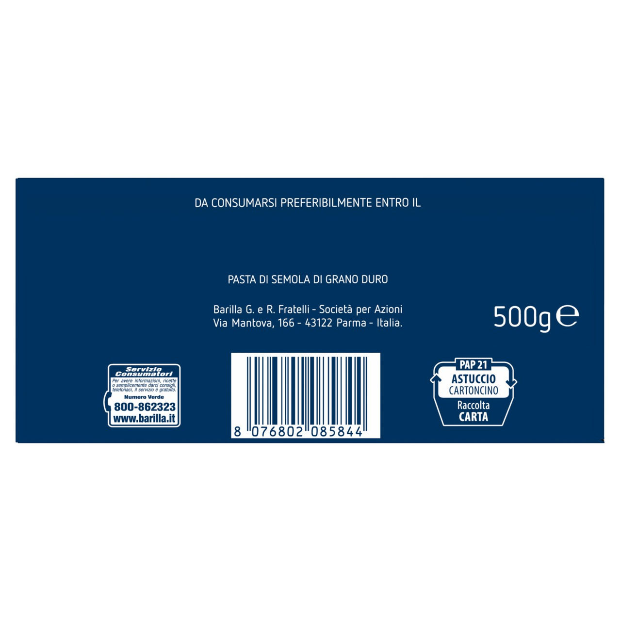 Barilla Pasta Mezze Maniche Rigate n.84 500g