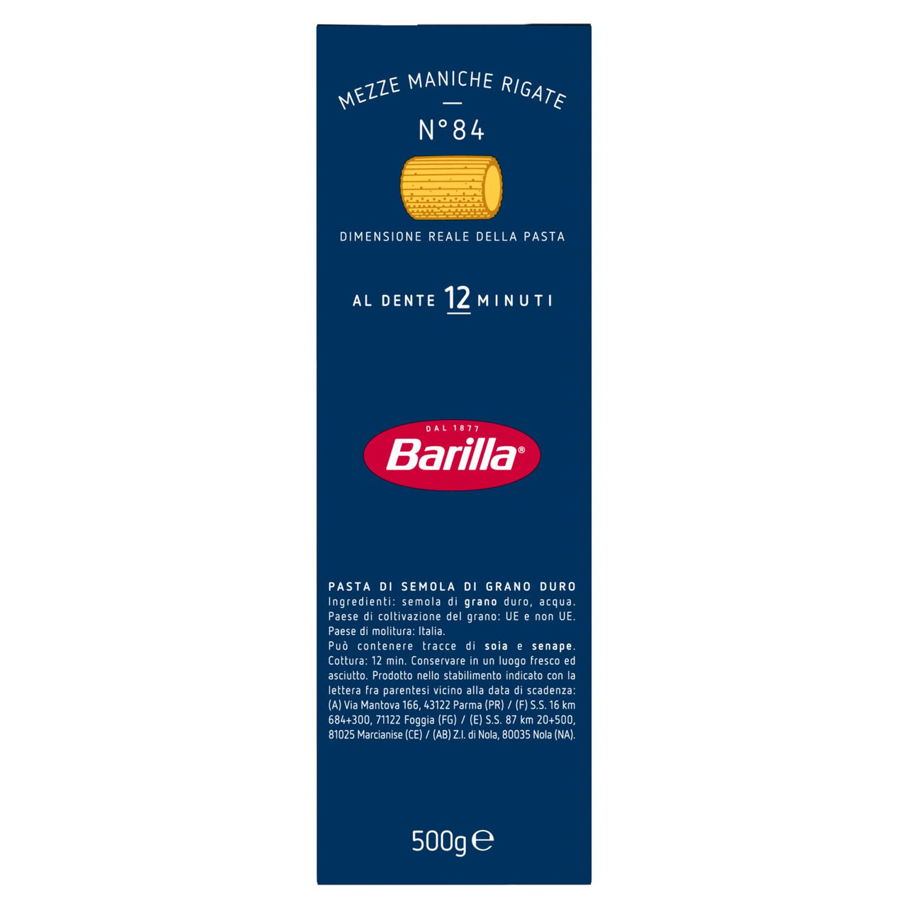 Barilla Pasta Mezze Maniche Rigate n.84 500g