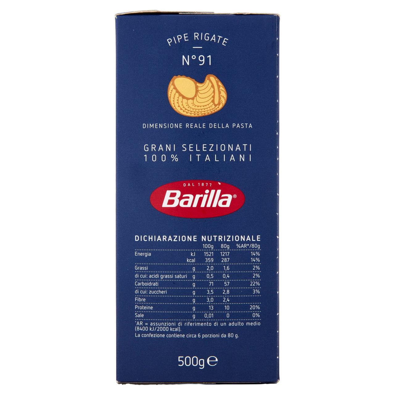 Barilla Pasta Pipe Rigate n.91 100% Grano Italiano 500g