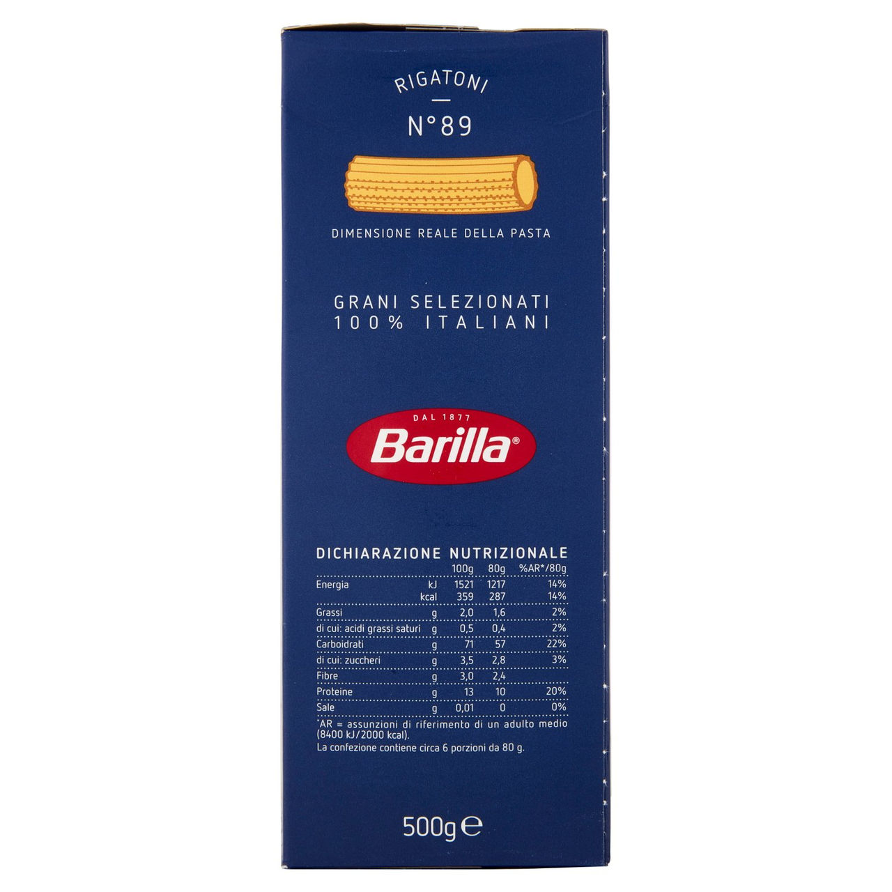 Barilla Pasta Rigatoni n.89 100% Grano Italiano 500g