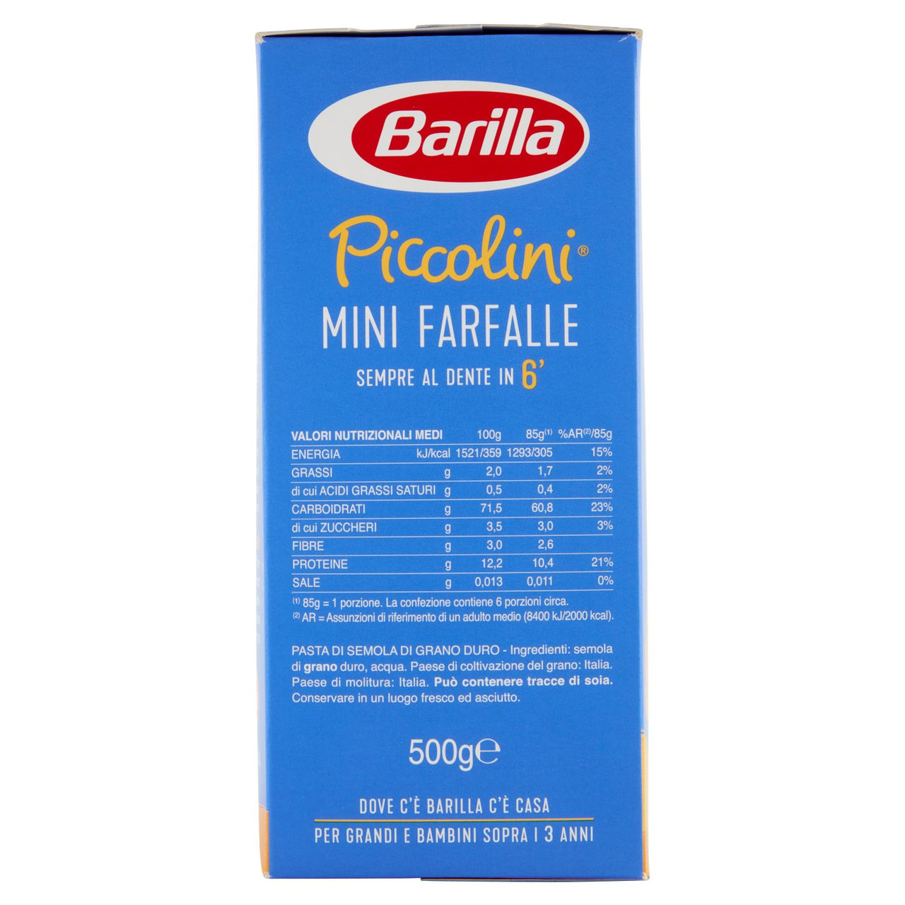 Barilla Piccolini Grano Italiano Mini Farfalle 500g