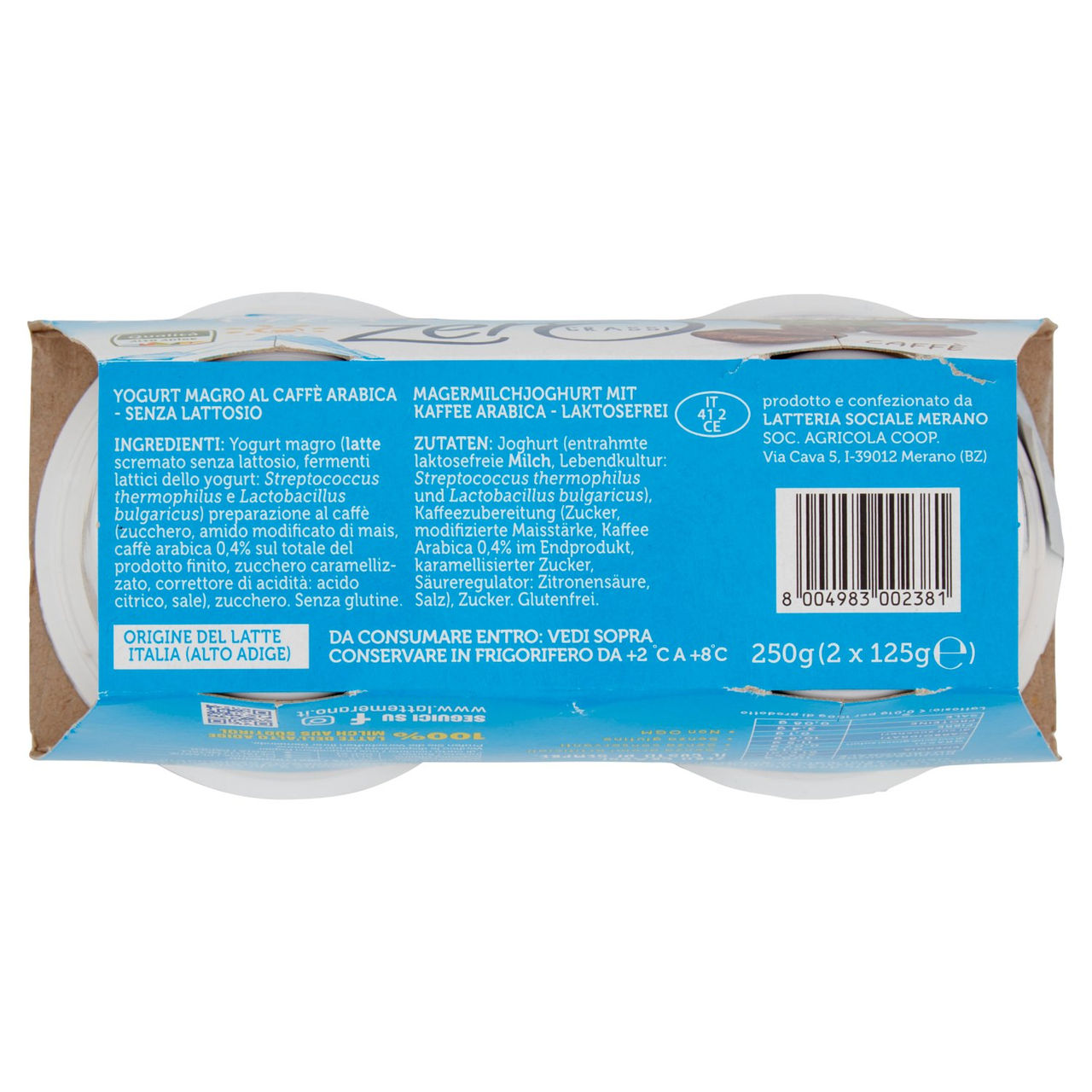 bella vita free Yogurt Magro Senza Lattosio Zero Grassi Caffè 2 x 125 g
