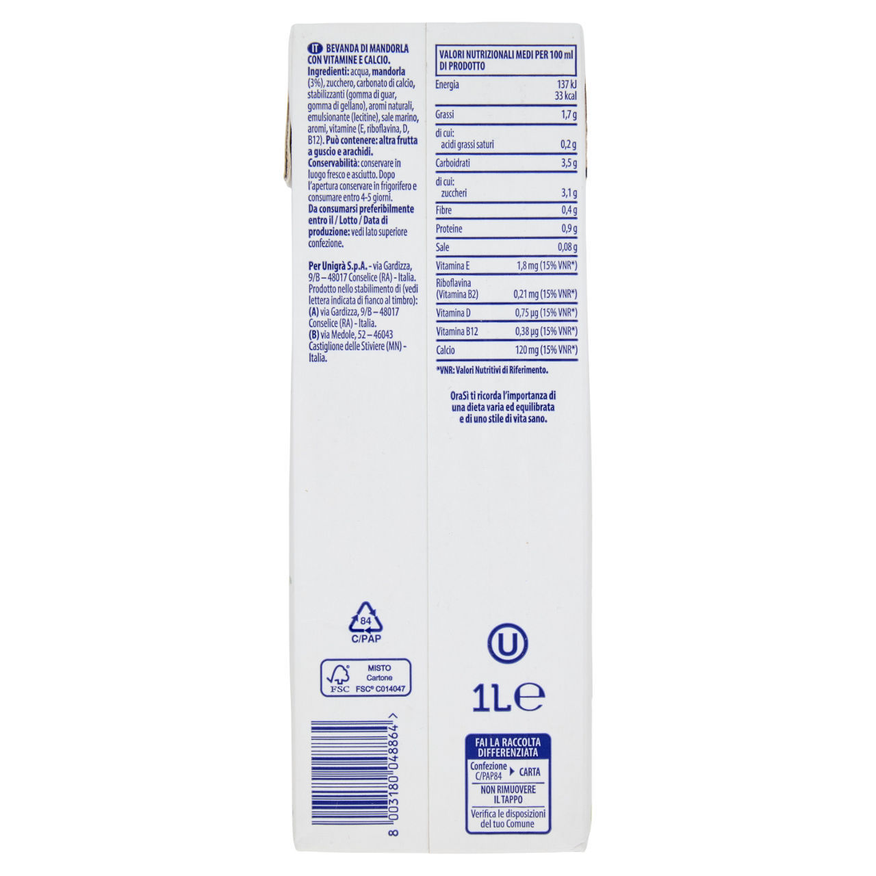 Bevanda vegetale OraSì mandorla 100% italiana 1 l