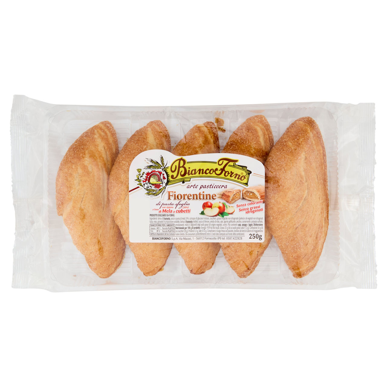 BiancoForno Fiorentine di pasta sfoglia con ripieno  (30%) a base di Mela a cubetti 250 g