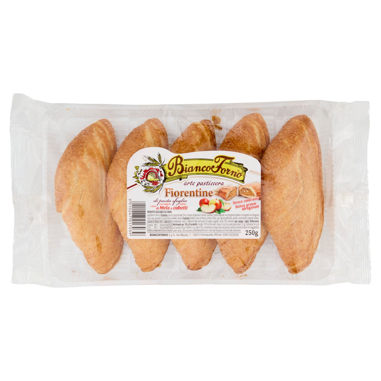 BiancoForno Fiorentine di pasta sfoglia con ripieno  (30%) a base di Mela a cubetti 250 g
