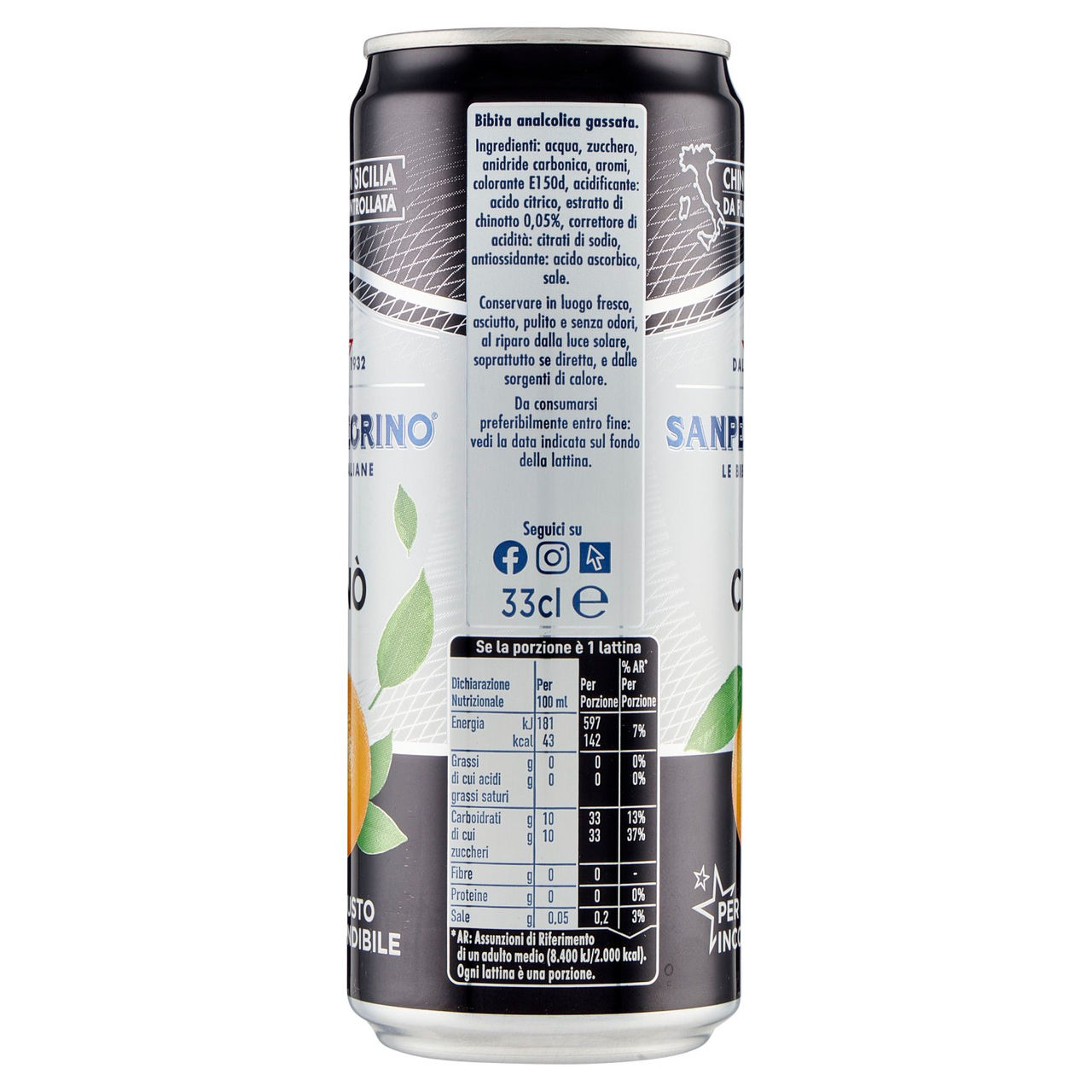 BIBITE SANPELLEGRINO, Bevanda Gassata, Chinò, Lattina - 330ml