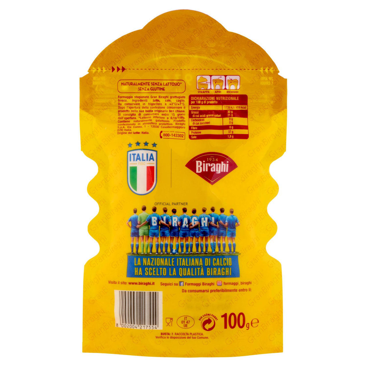Biraghi Gran Biraghi Formaggio Stagionato Grattugiato Fresco 100 g