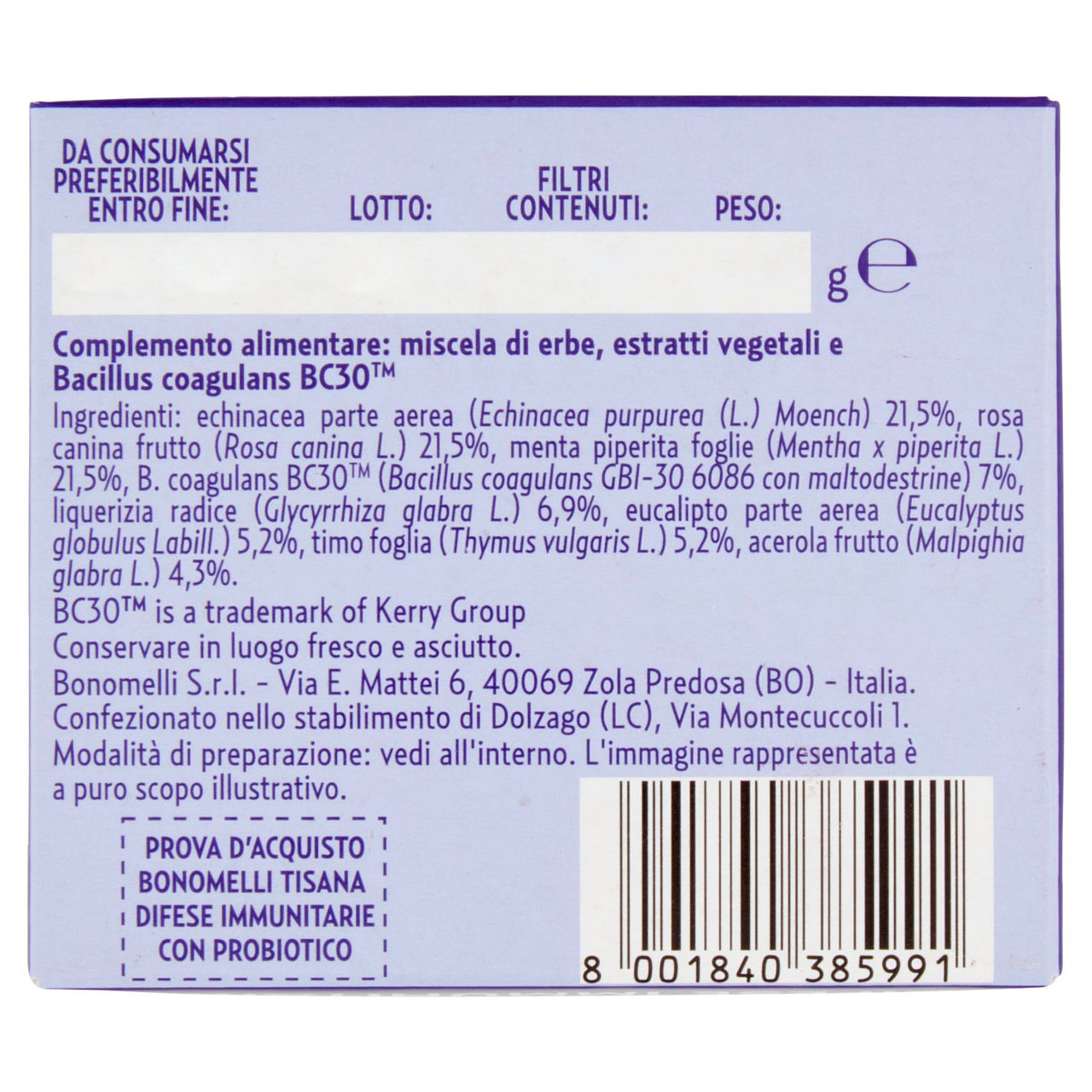 Bonomelli Tisane con Probiotico Difese Immunitarie 10 Filtri 20 g