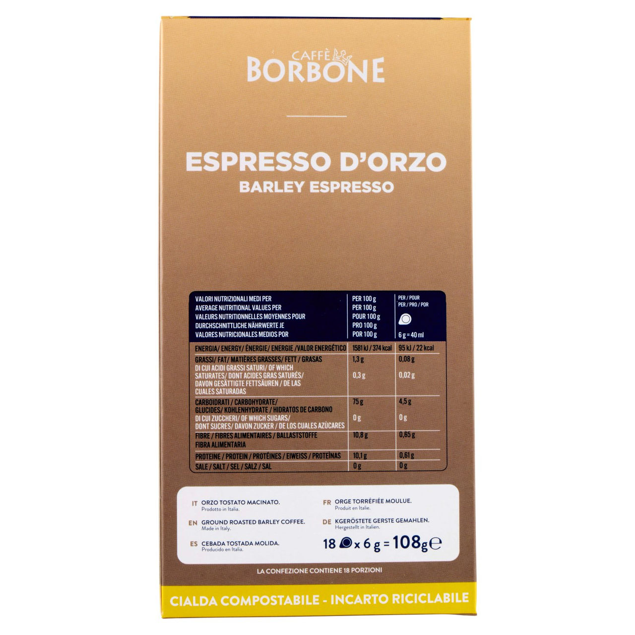 Caffè Borbone Espresso d'Orzo Cialda Compostabile 18 x 6 g
