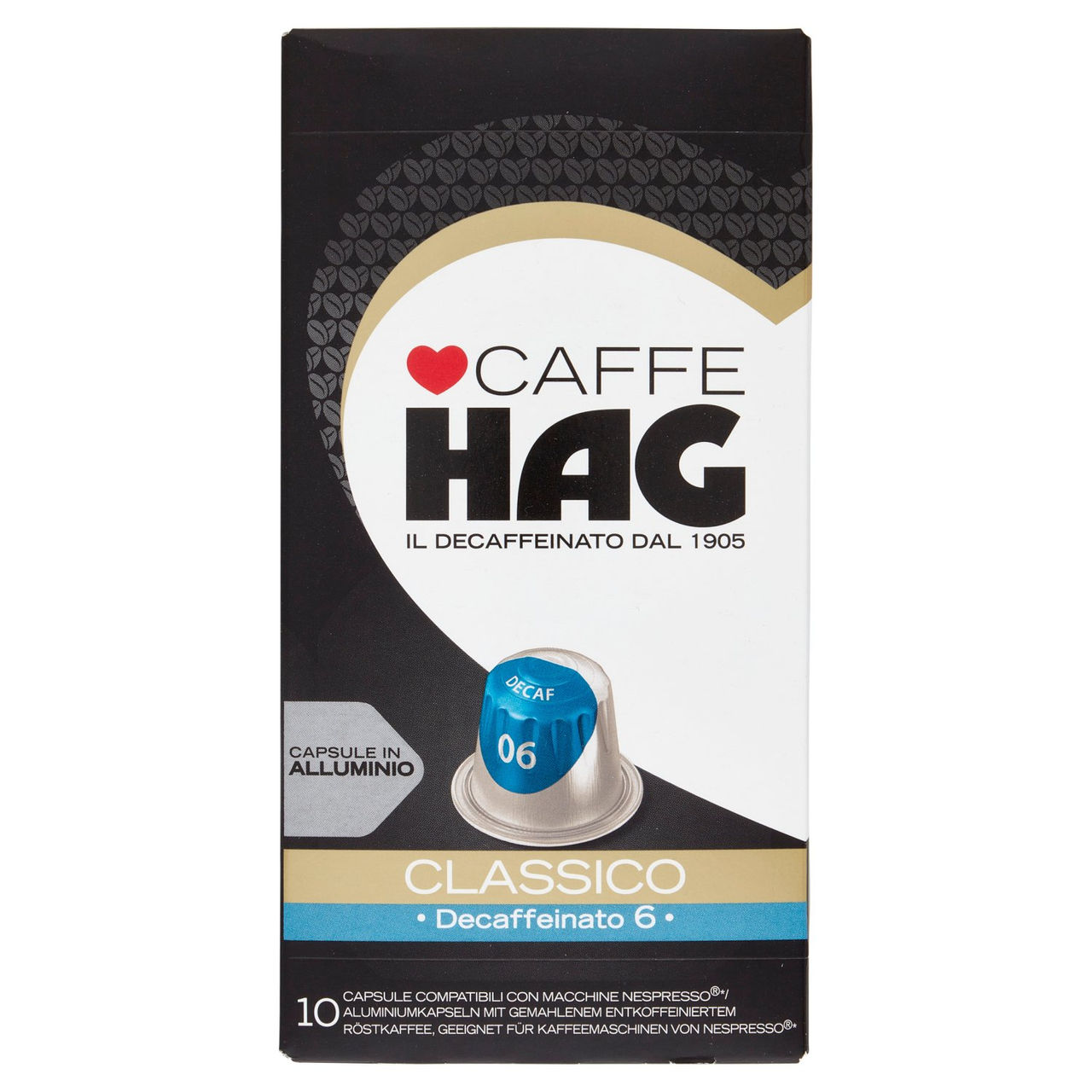 Caffè HAG Classico Decaffeinato, 10 Capsule, 52 g, Intensità 6