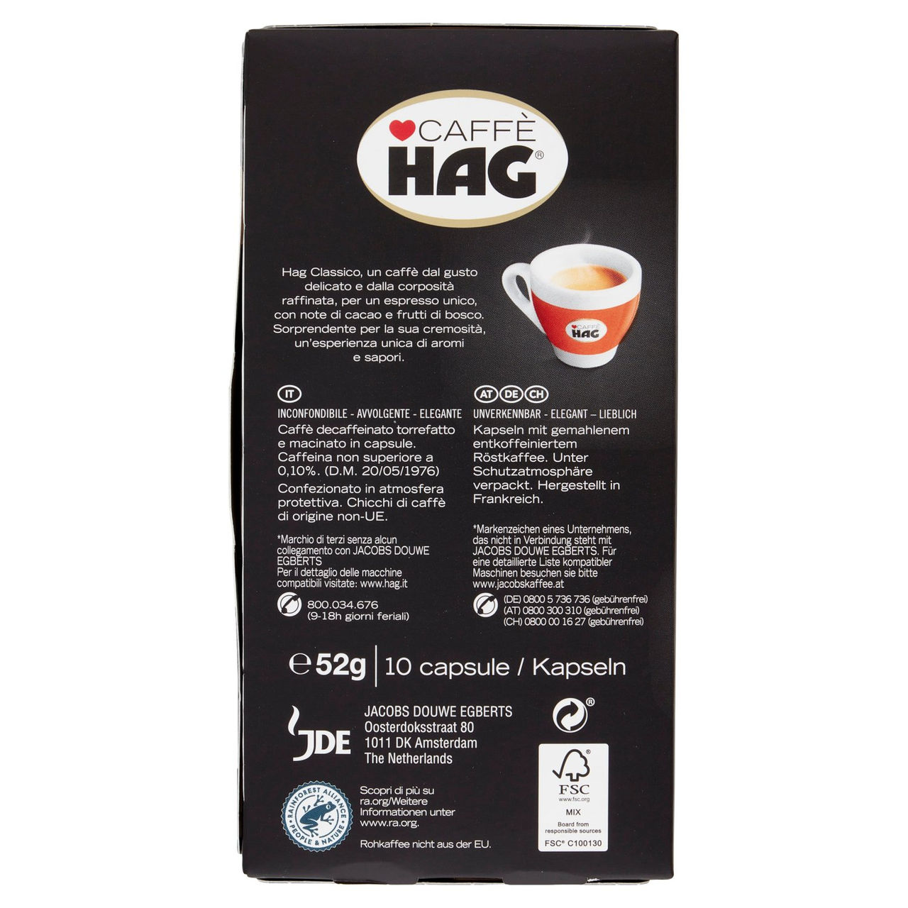 Caffè HAG Classico Decaffeinato 6 10 Capsule Compatibili con Macchine Nespresso* 52 g