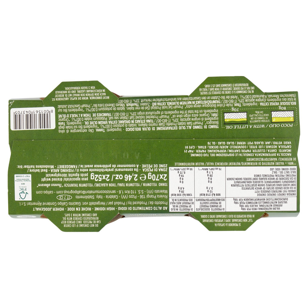 Callipo Tranci di Tonno all'olio extravergine di oliva Biologico 2 x 70 g