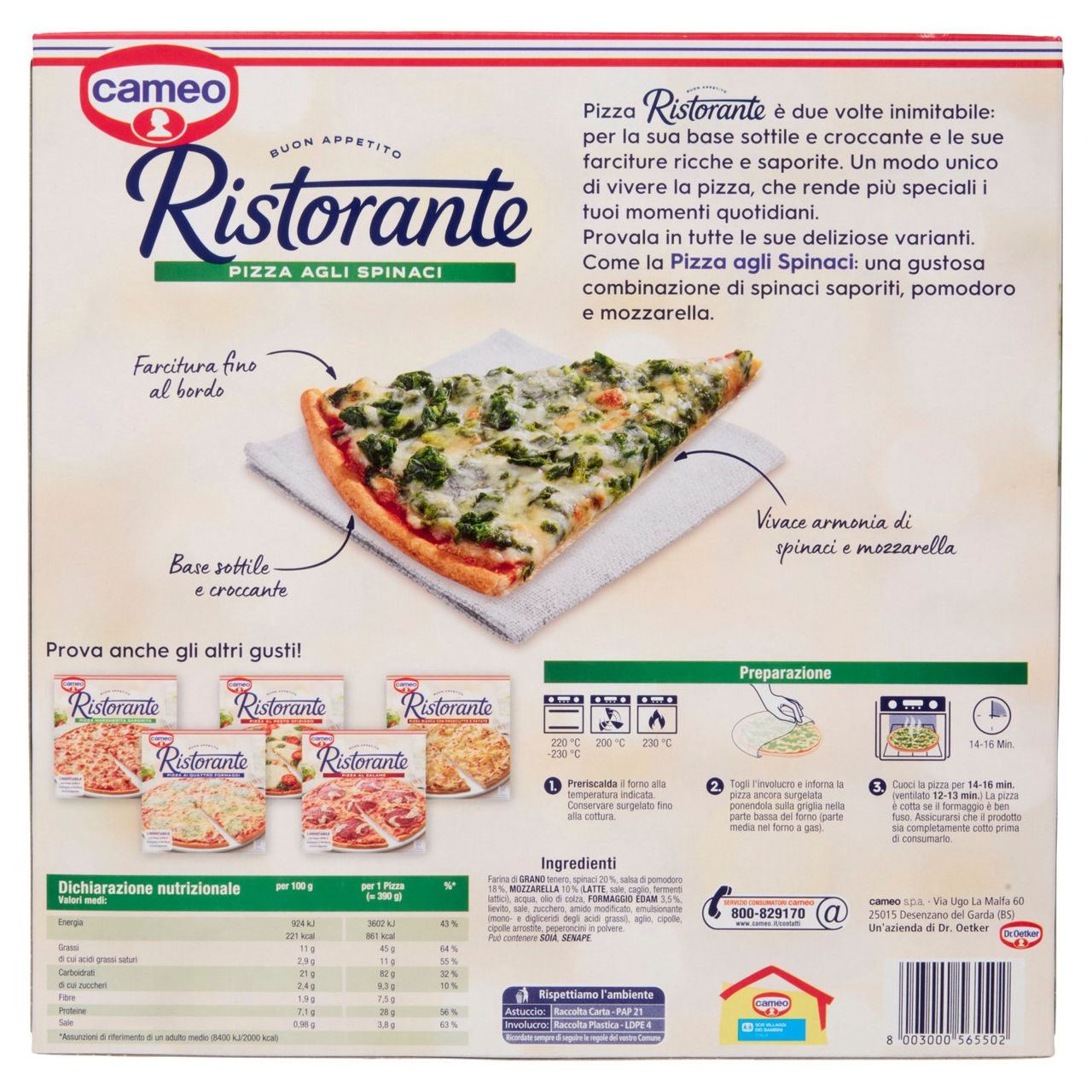 cameo Ristorante Pizza agli Spinaci 390 g