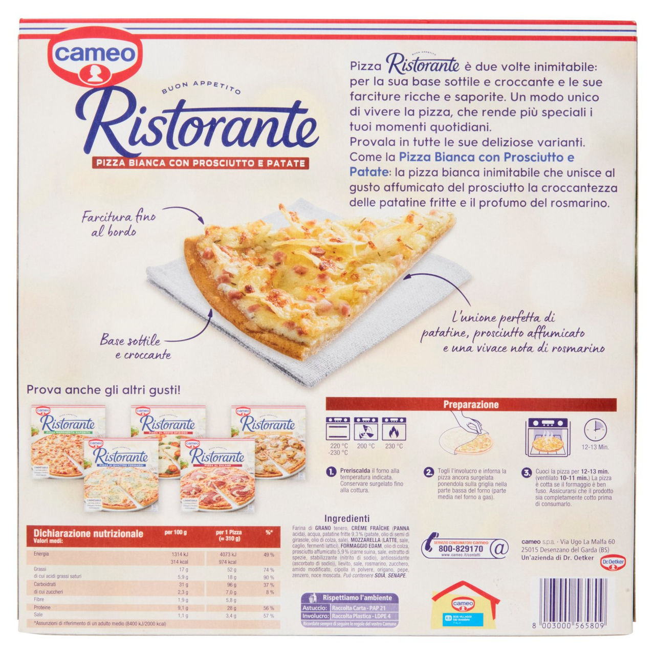 cameo Ristorante Pizza Bianca con Prosciutto e Patate 310 g