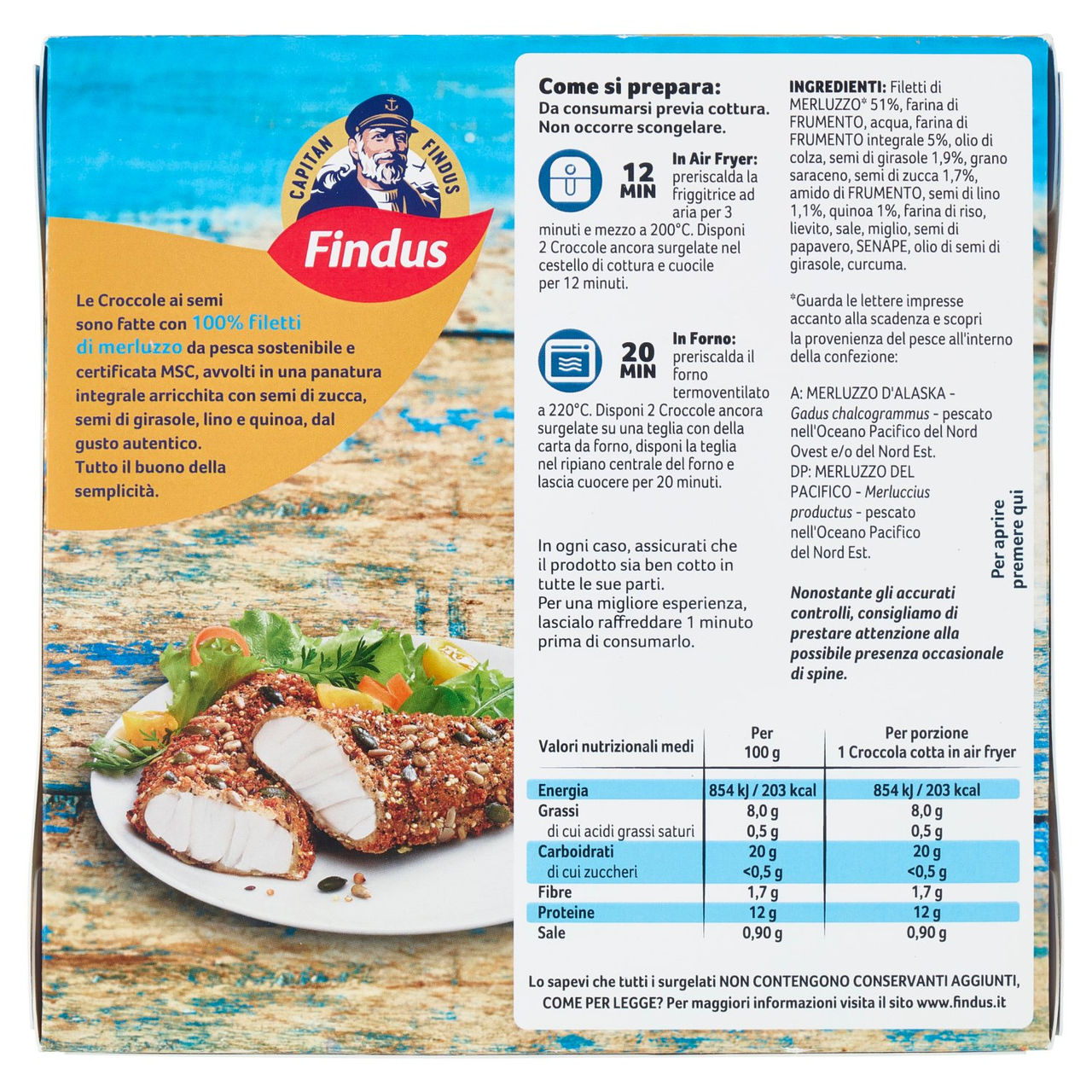 Capitan Findus 2 Croccole ai Semi con 100% Filetti di Merluzzo 200 g