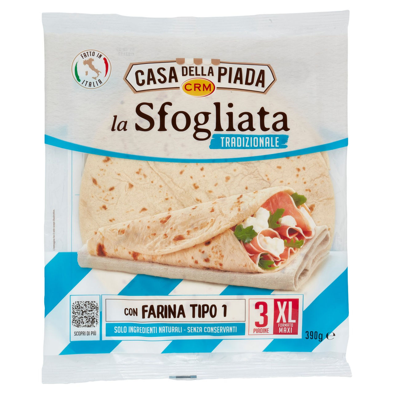 Casa della Piada la Sfogliata Tradizionale Formato Maxi XL 3 Piadine 390 g