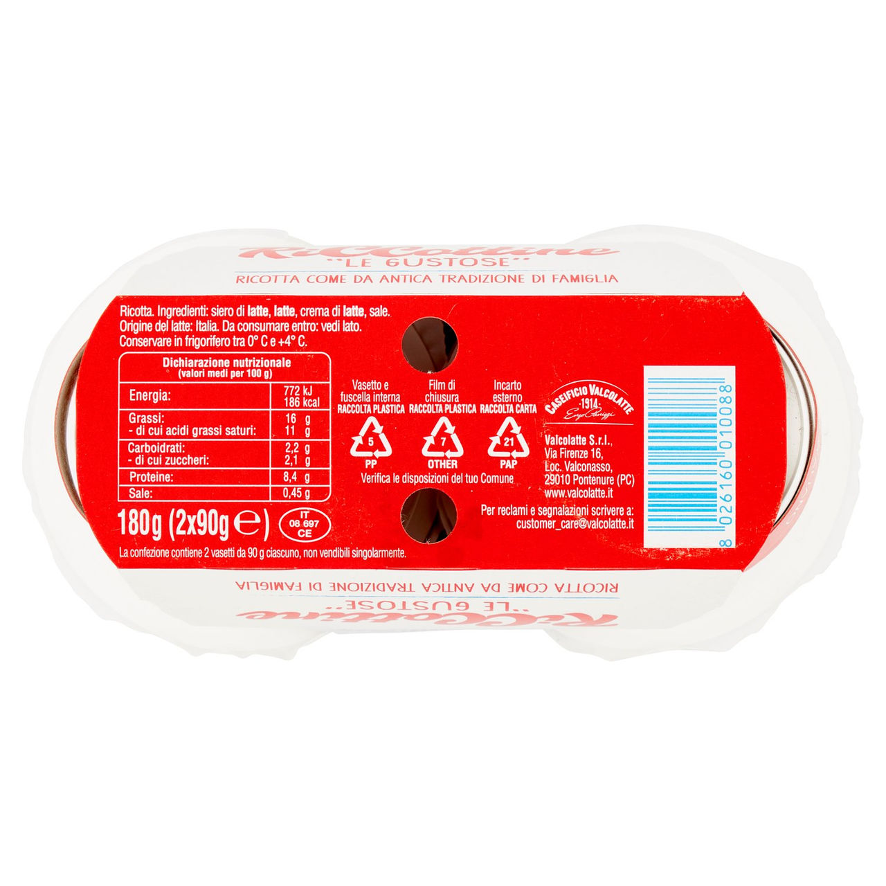 Caseificio Valcolatte Riccottine "le Gustose" 2 x 90 g