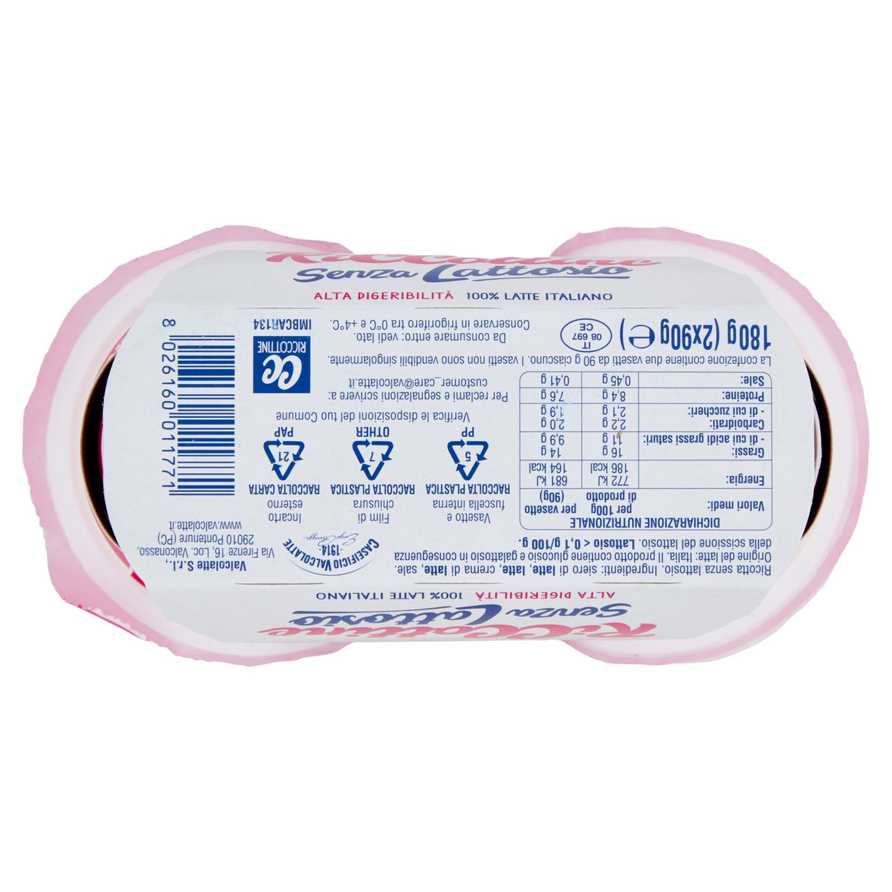 Caseificio Valcolatte Riccottine Senza Lattosio 2 x 90 g