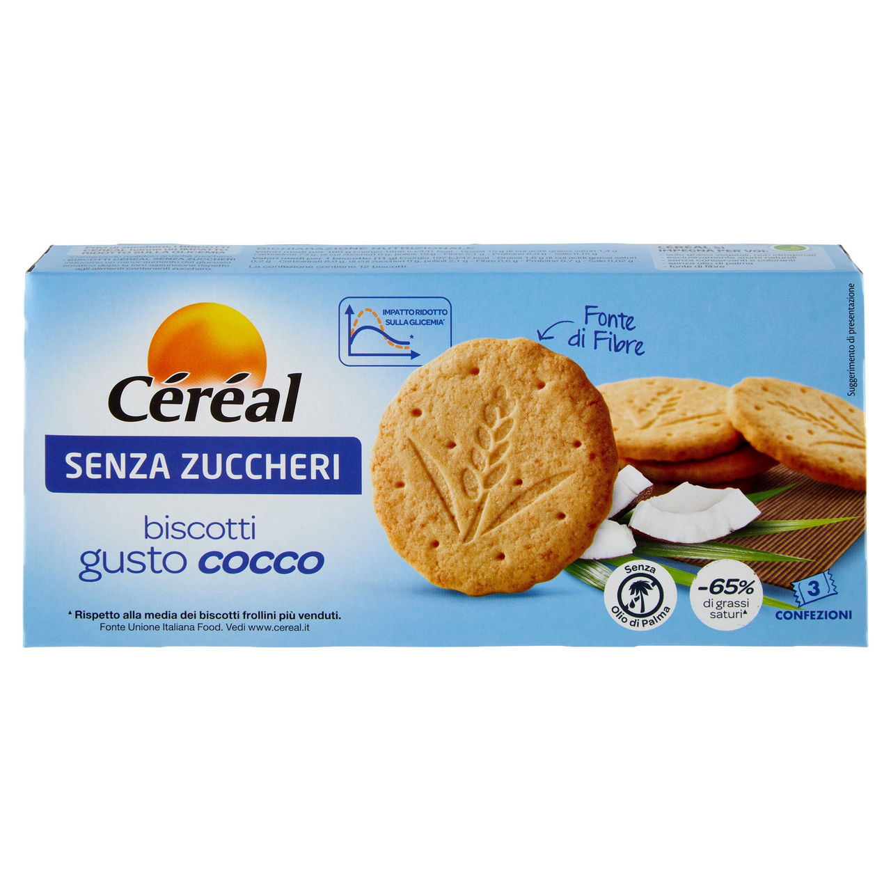 Céréal Biscotti gusto Cocco, Senza Zuccheri, Fonte di Fibre, Senza Olio di Palma, 3 Pack - 132 g