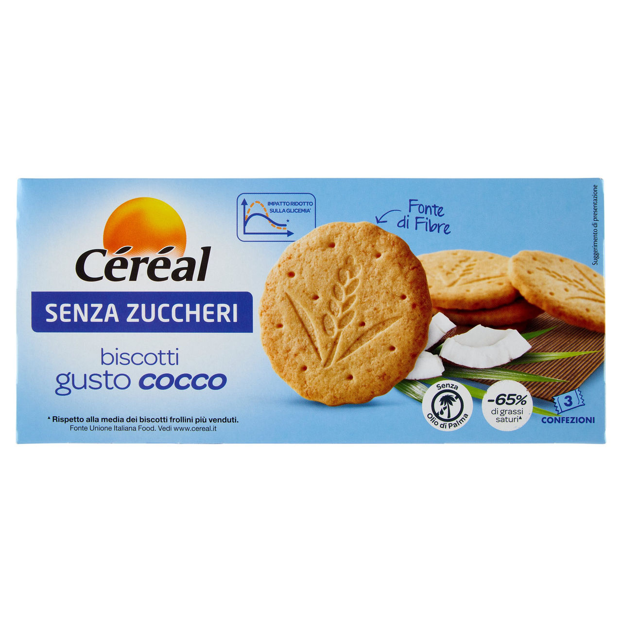 Céréal Biscotti gusto Cocco, Senza Zuccheri, Fonte di Fibre, Senza Olio di Palma, 3 Pack - 132 g