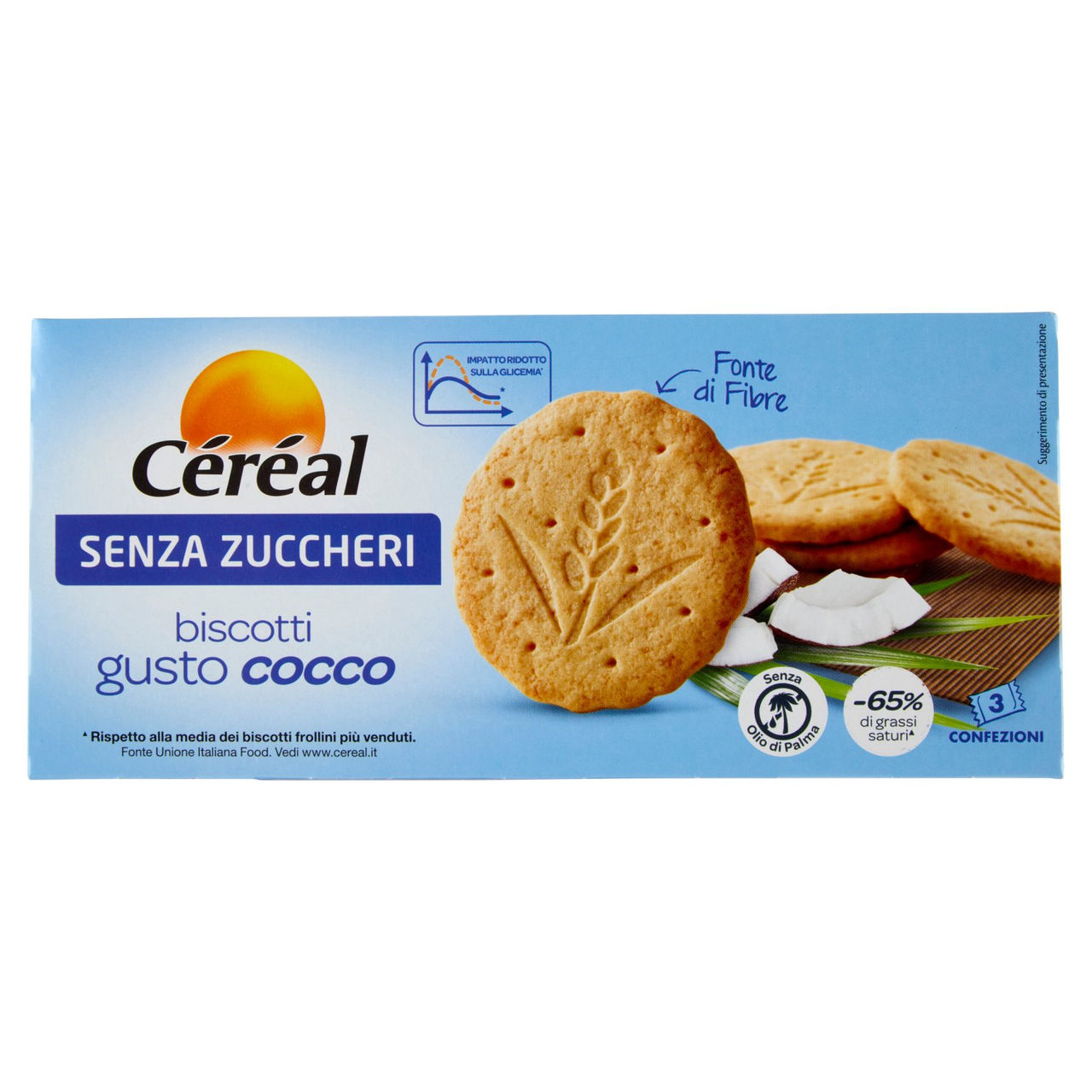 Céréal Biscotti gusto Cocco, Senza Zuccheri, Fonte di Fibre, Senza Olio di Palma, 3 Pack - 132 g