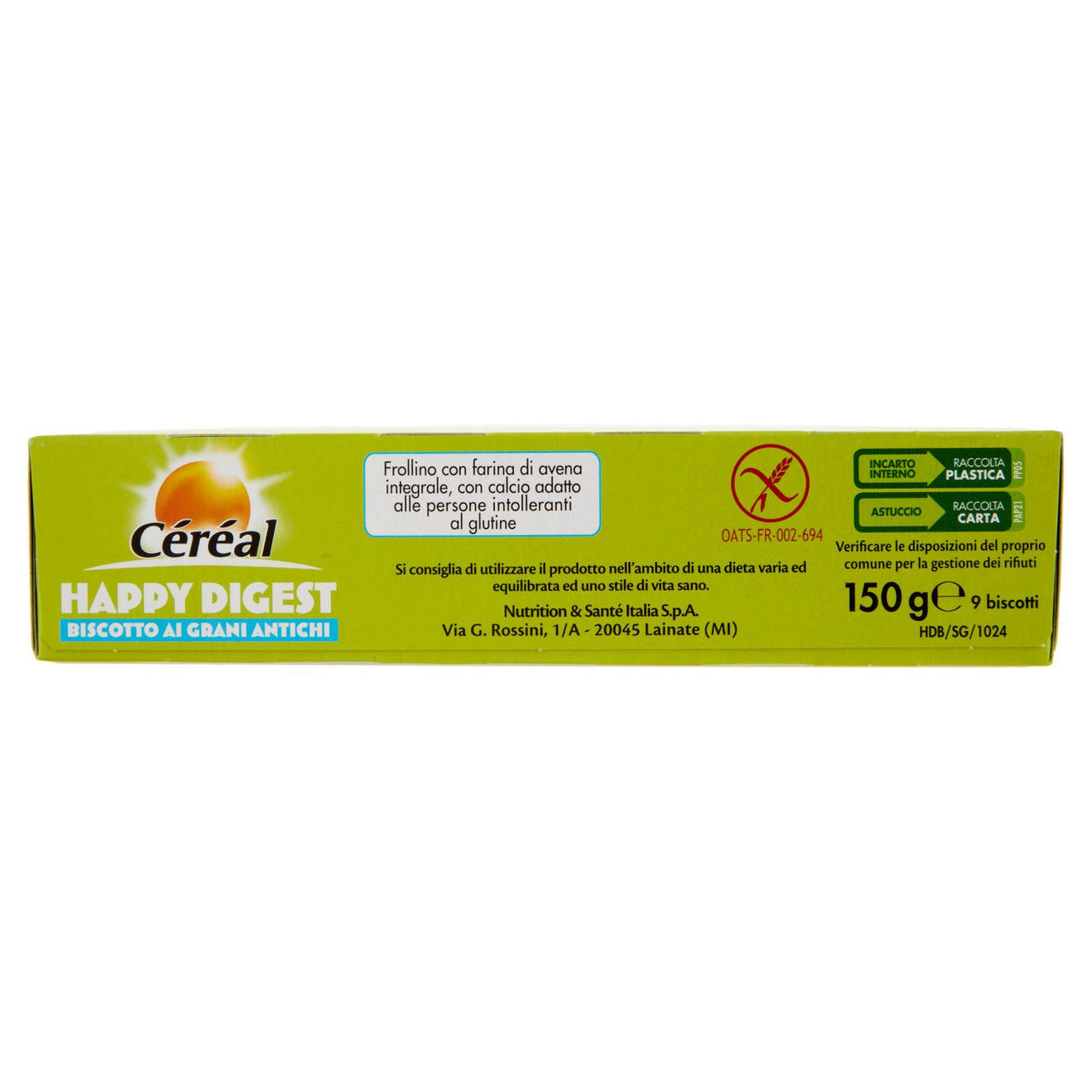Céréal Happy Digest, Biscotto ai Grani Antichi, Senza Glutine, Senza Lattosio - 150 g