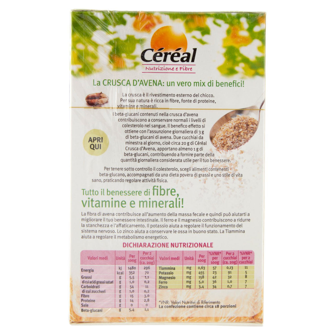 Céréal Nutrizione e Fibre Crusca d'Avena, naturalmente ricca in fibre e vitamine - 360 g