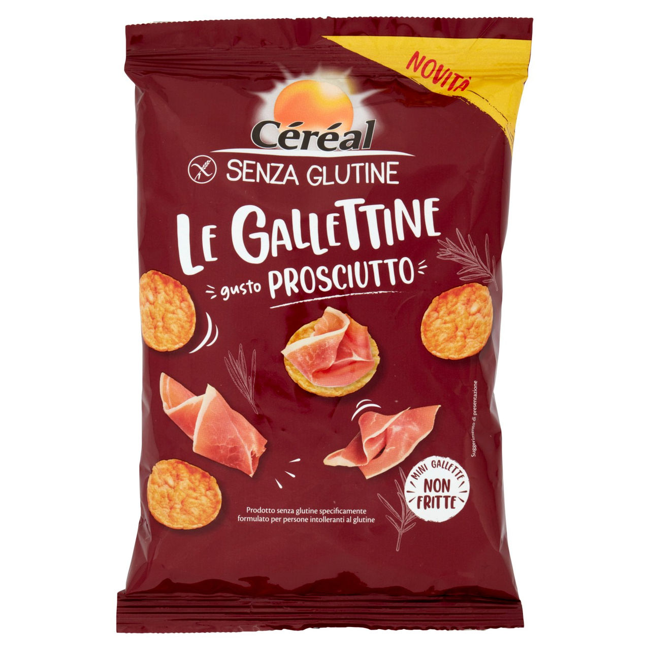 Céréal Senza Glutine Le Gallettine, gusto Prosciutto, mini gallette ai cereali non fritte - 70 g