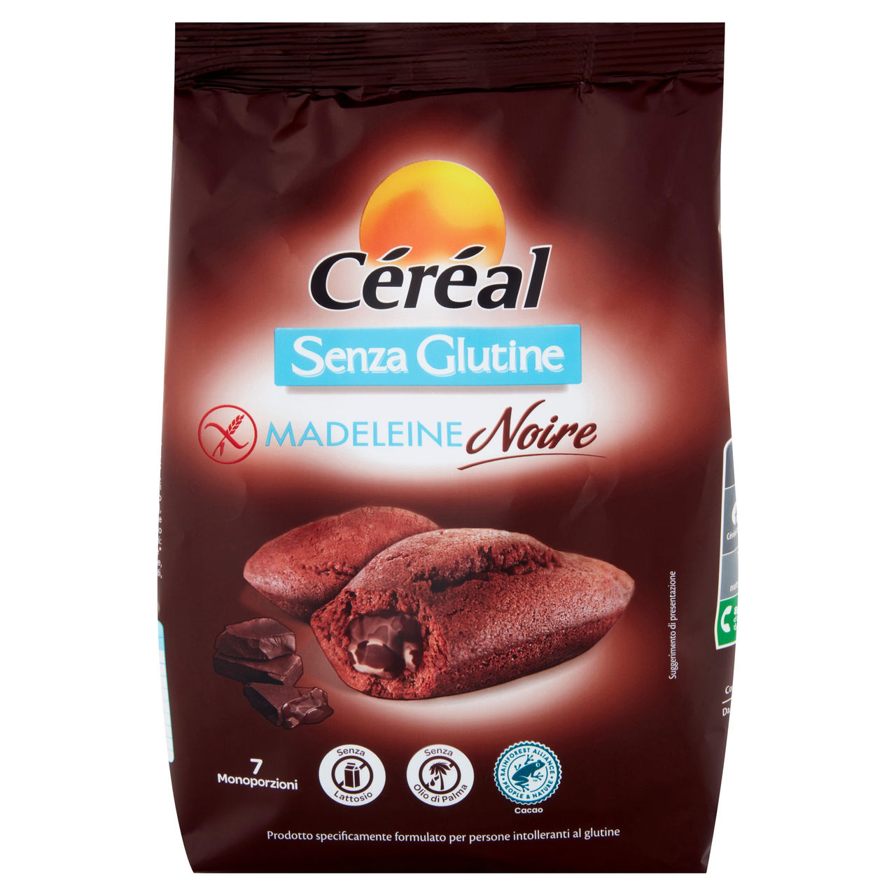 Céréal Senza Glutine Madeleine Noire, Merendine Senza lattosio, Senza olio di Palma, monodose - 200g