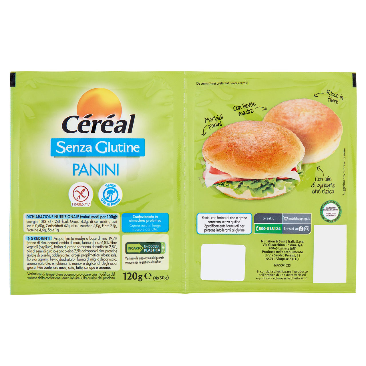 Céréal Senza Glutine Panini, con Lievito Madre, Ricco in Fibre, senza Olio di Palma (4x30g) - 120g