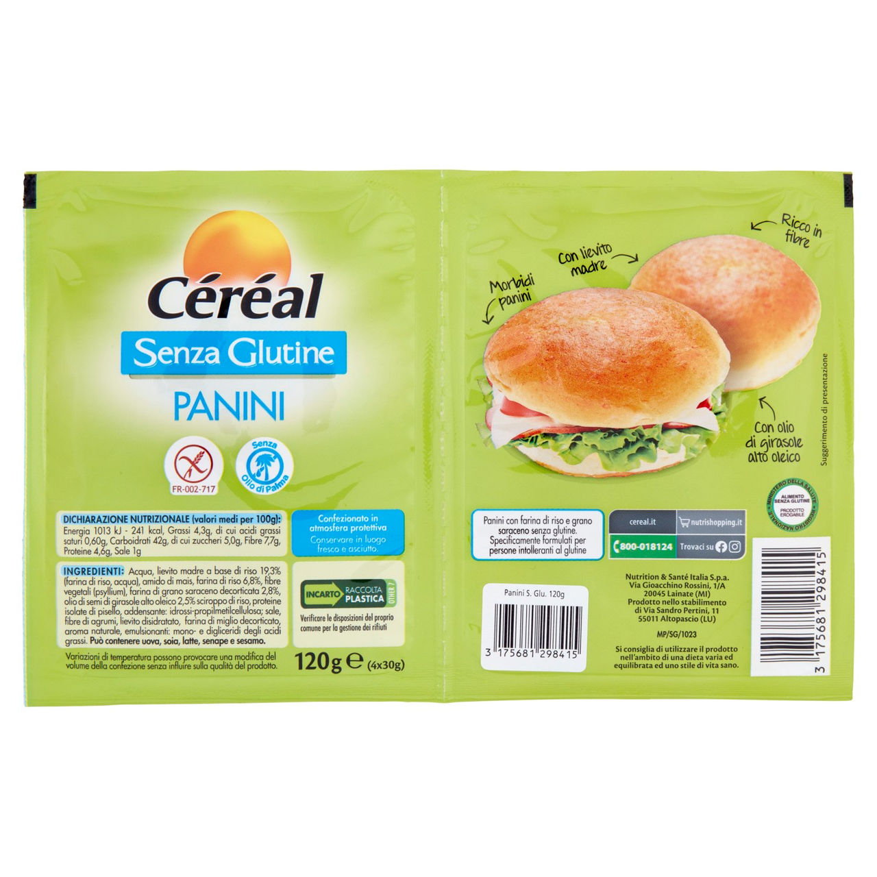 Céréal Senza Glutine Panini, con Lievito Madre, Ricco in Fibre, senza Olio di Palma (4x30g) - 120g
