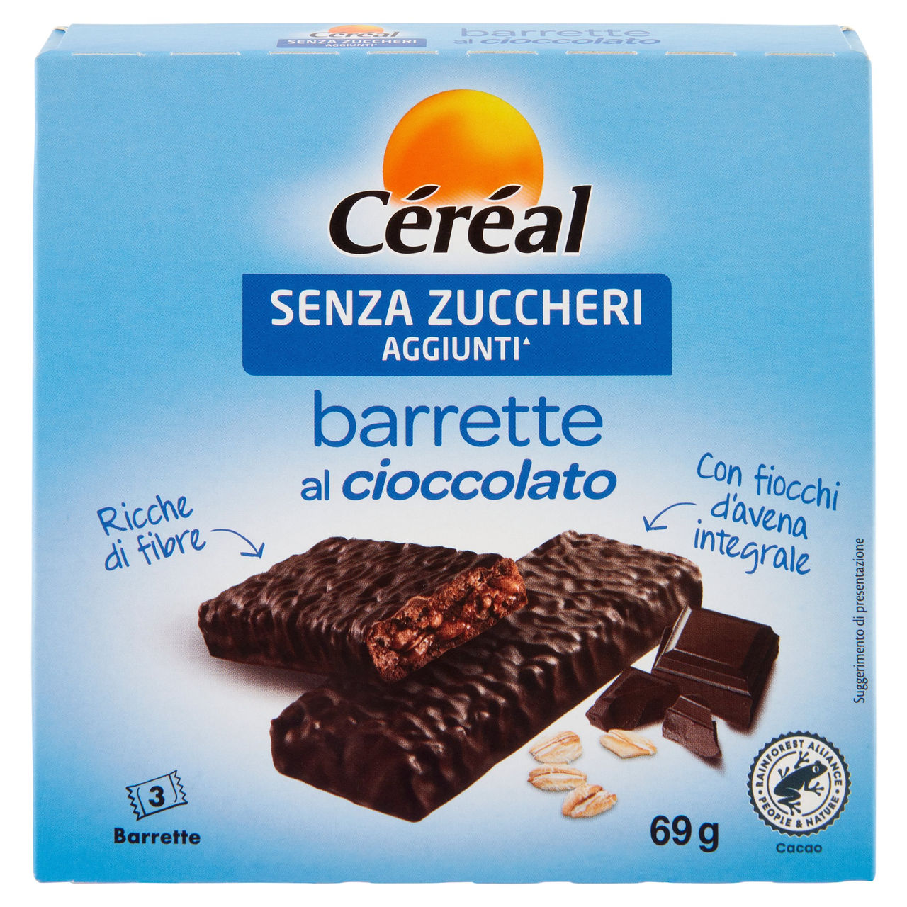 Céréal Senza Zuccheri Aggiunti* Barrette al Cioccolato, con Fiocchi di Avena Integrale - 69g
