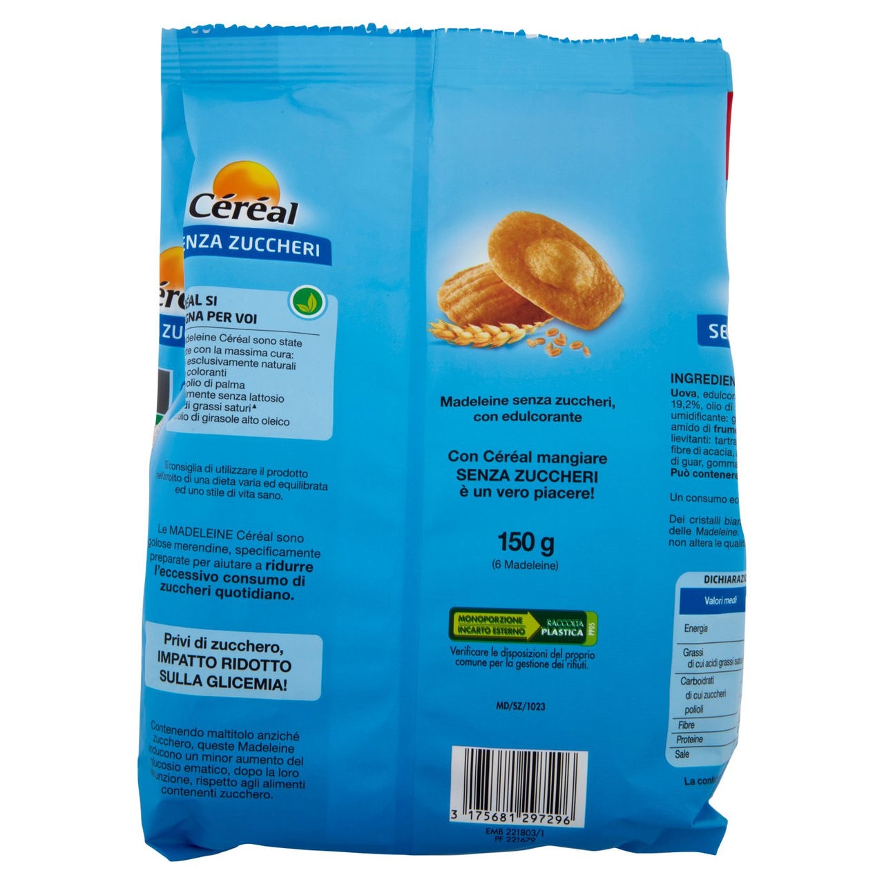 Céréal Senza Zuccheri Madeleine, senza Lattosio, senza Olio di Palma (6 monoporzioni) - 150g