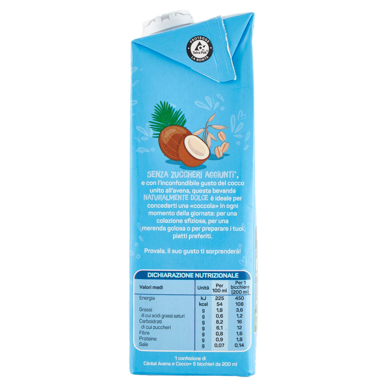 Céréal Zero Zuccheri Aggiunti Avena Cocco drink, bevanda vegetale con avena italiana - 1L
