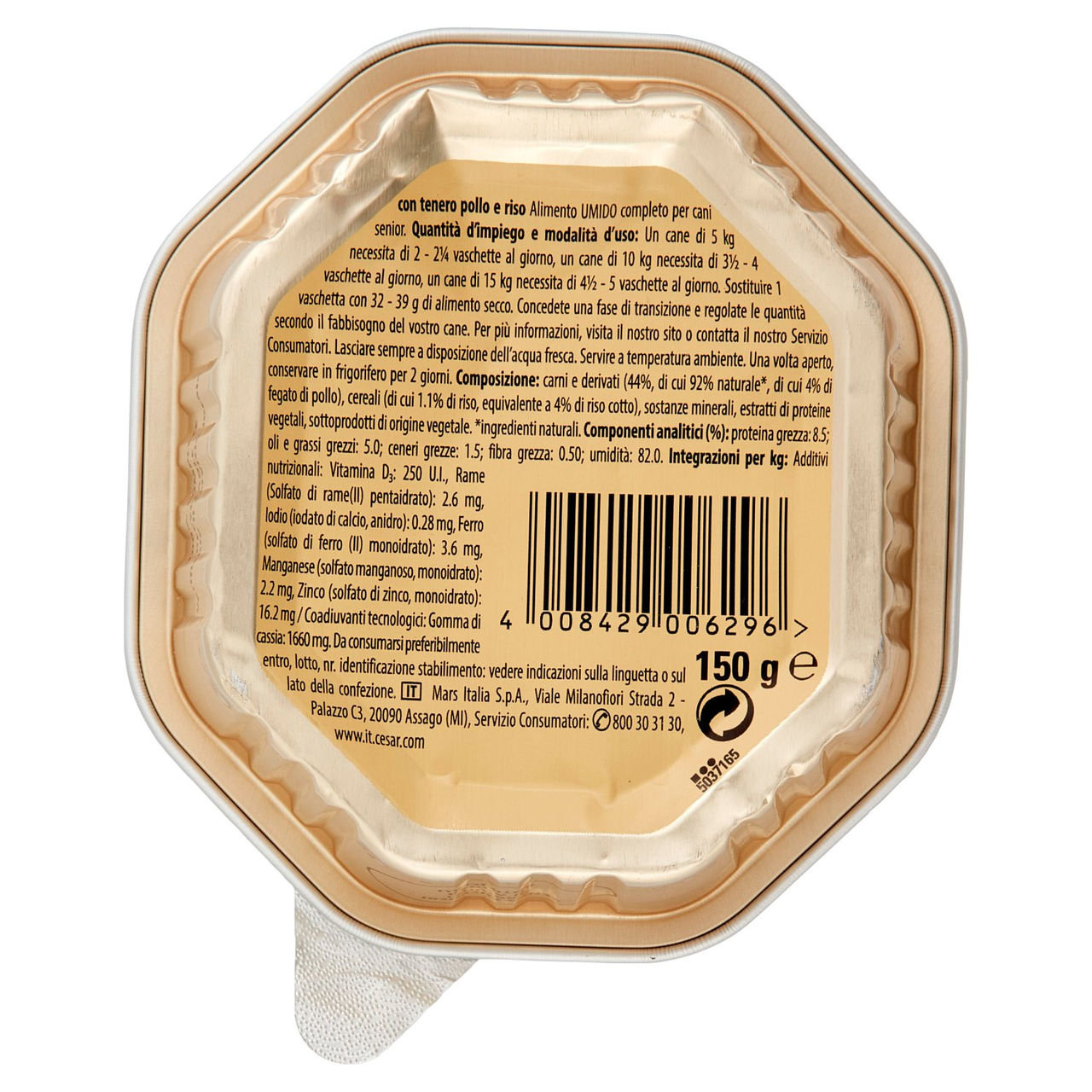 Cesar Senior 10  Cibo Umido Cane con Tenero Pollo e Riso 150 g